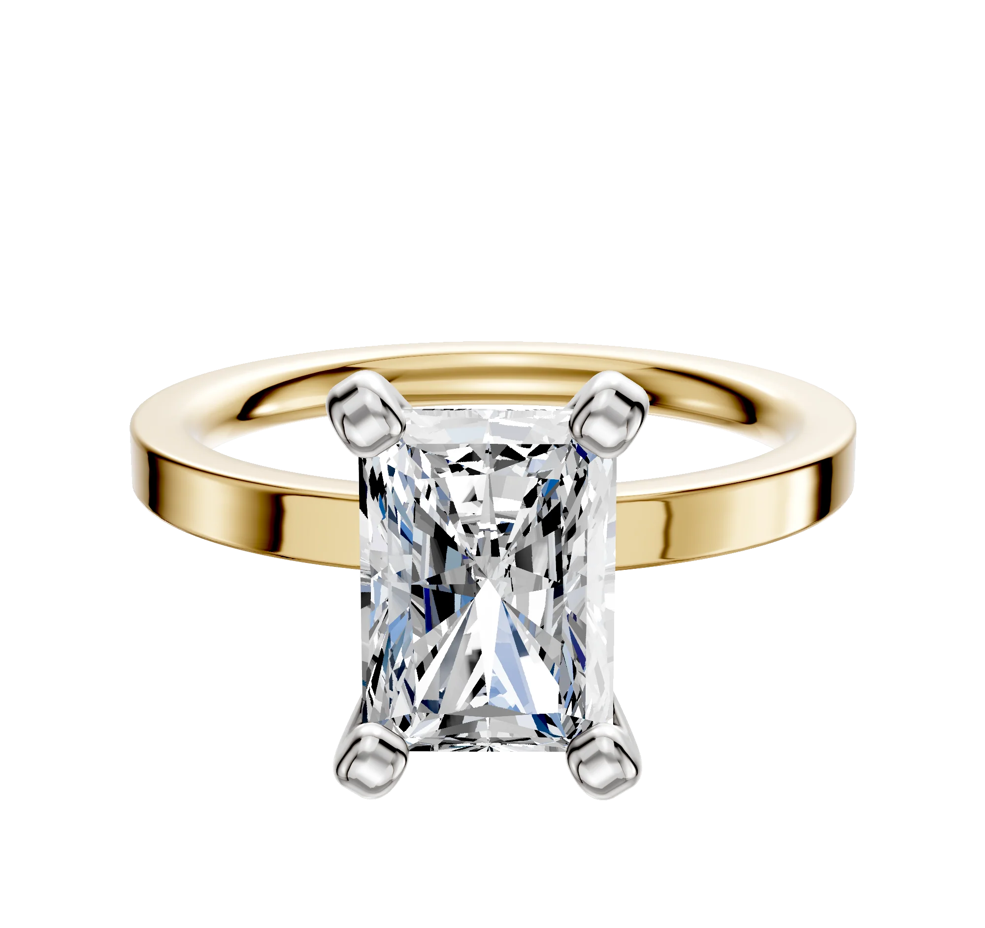 14K Two Tone 4 Prong Classic Flat 2.0mm Engagement Ring