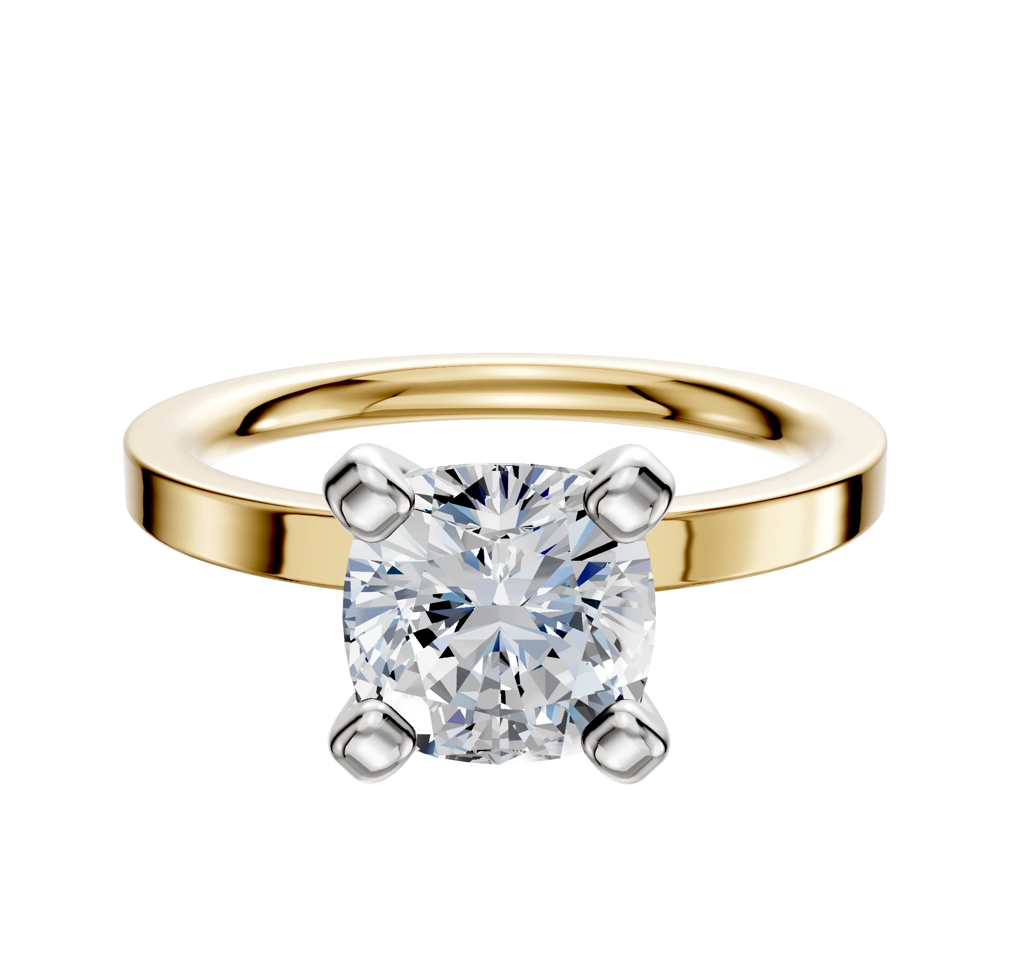 14K Two Tone 4 Prong Classic Flat 2.0mm Engagement Ring