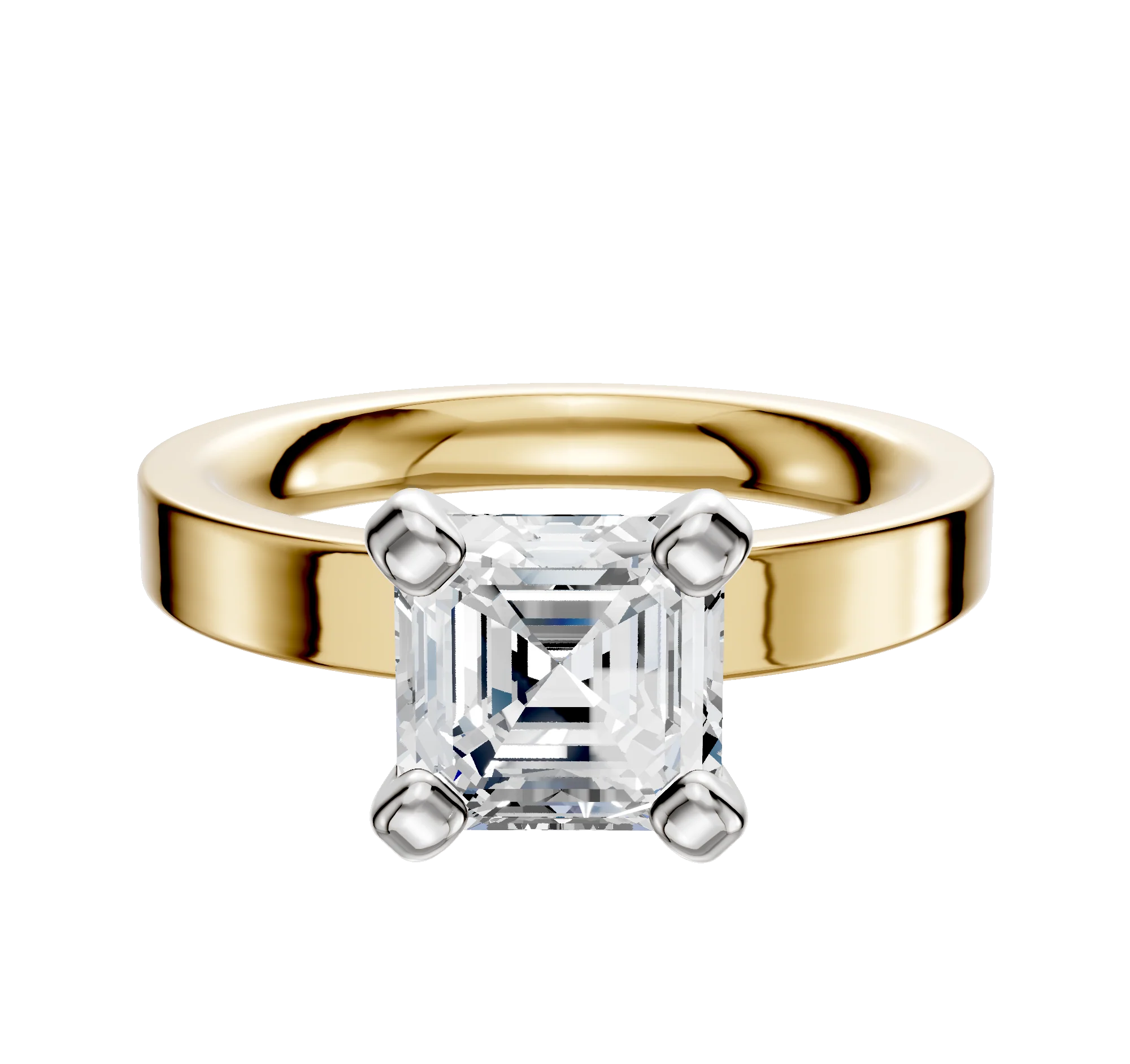 14K Two Tone 4 Prong Classic Flat 3.0mm Engagement Ring