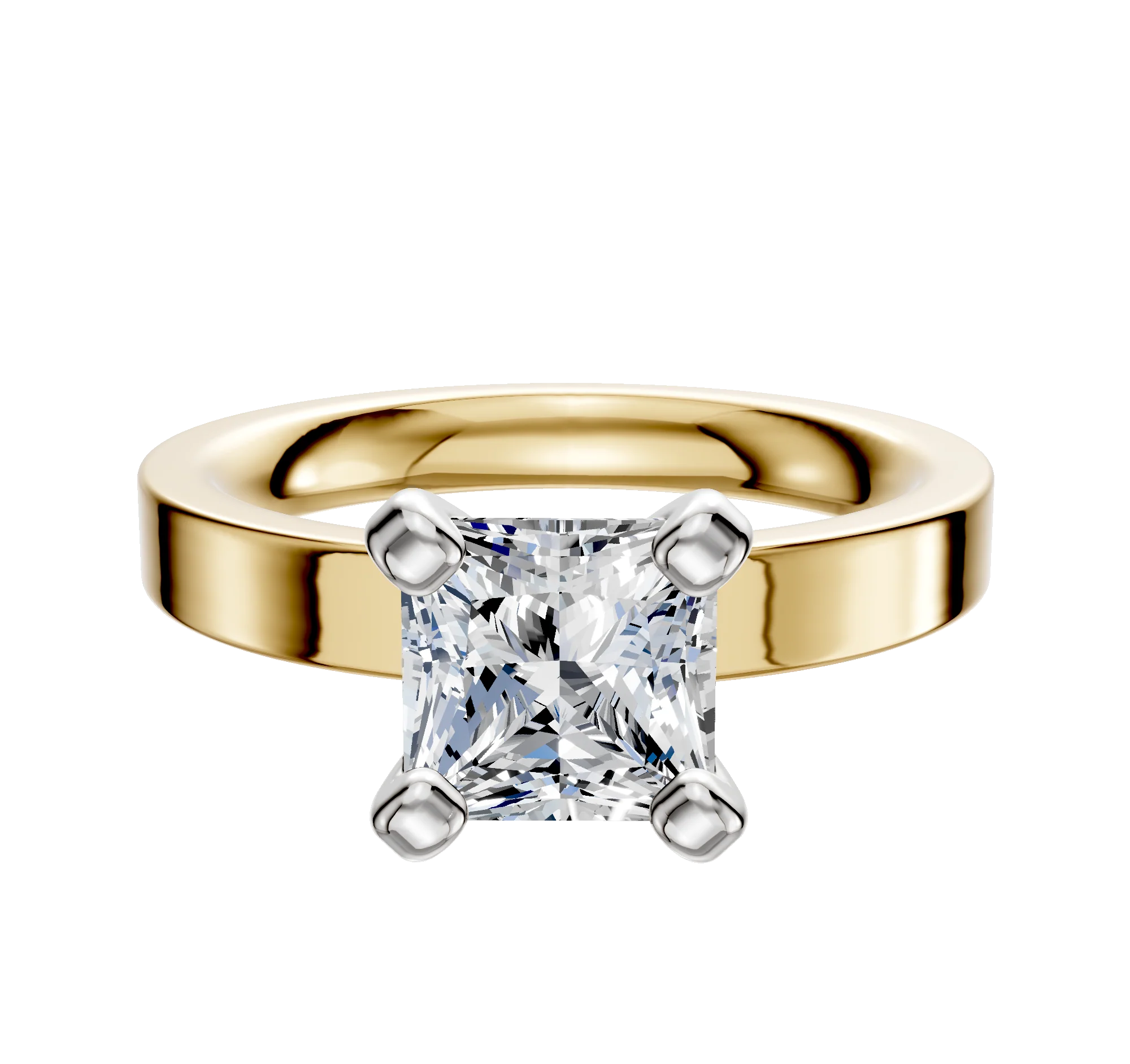 14K Two Tone 4 Prong Classic Flat 3.0mm Engagement Ring