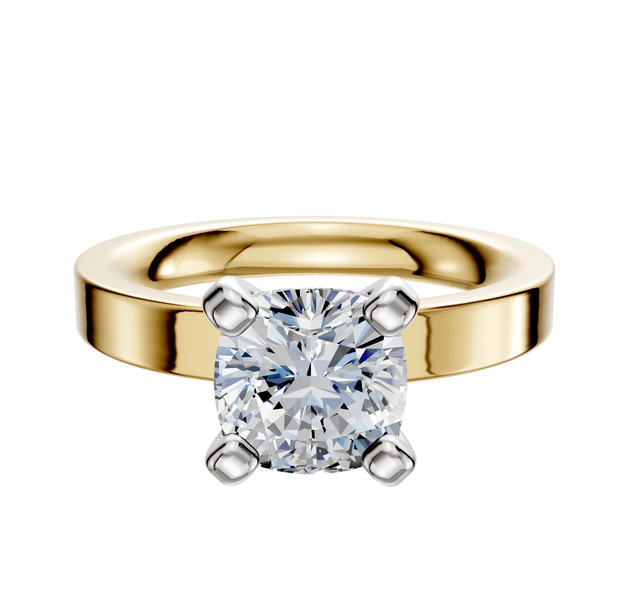 14K Two Tone 4 Prong Classic Flat 3.0mm Engagement Ring
