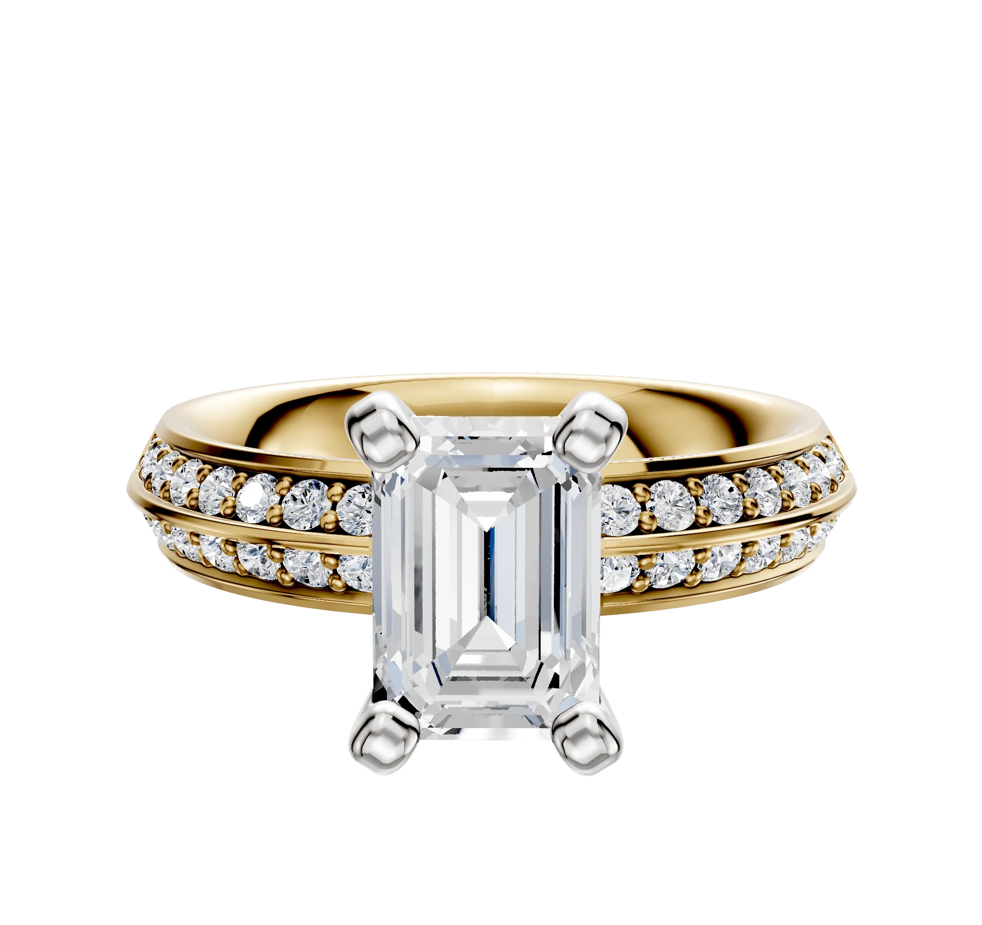14K Two Tone 4 Prong Classic Knife Edge 1-Row-Pave 2.5mm Engagement Ring