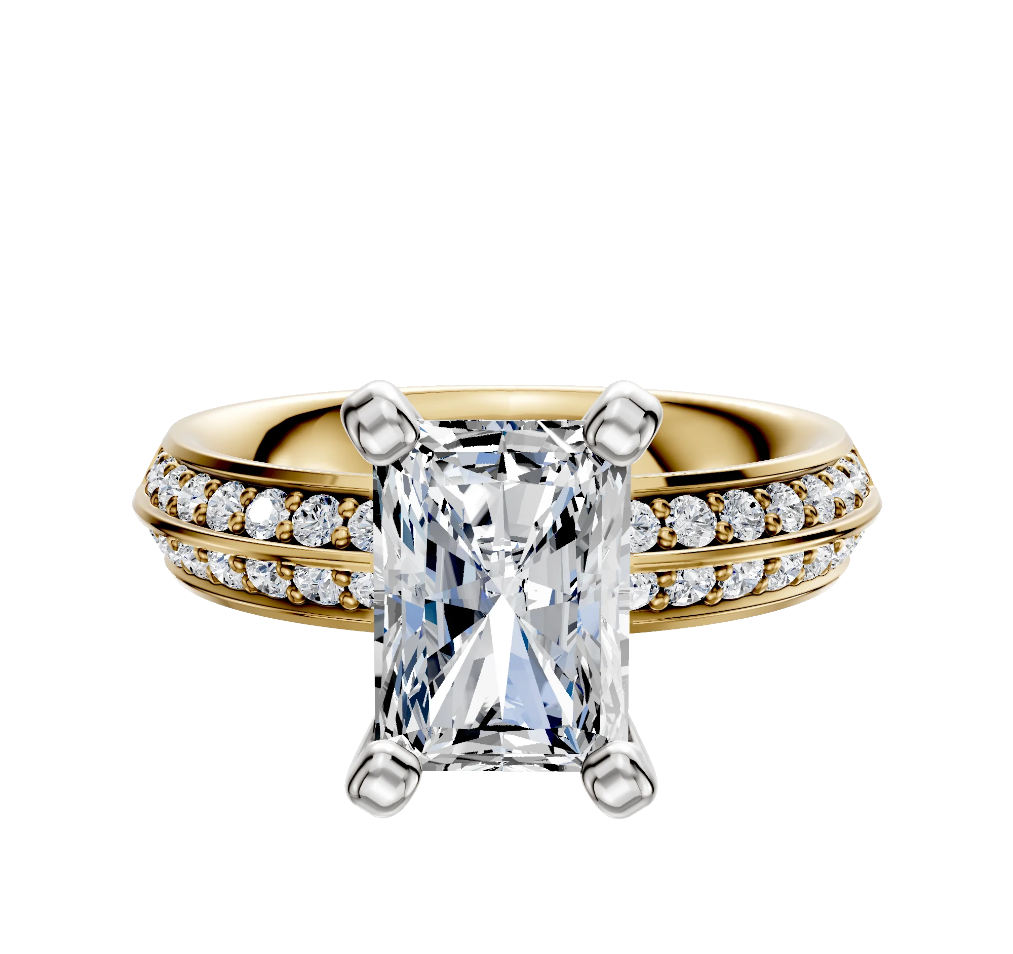 14K Two Tone 4 Prong Classic Knife Edge 1-Row-Pave 2.5mm Engagement Ring