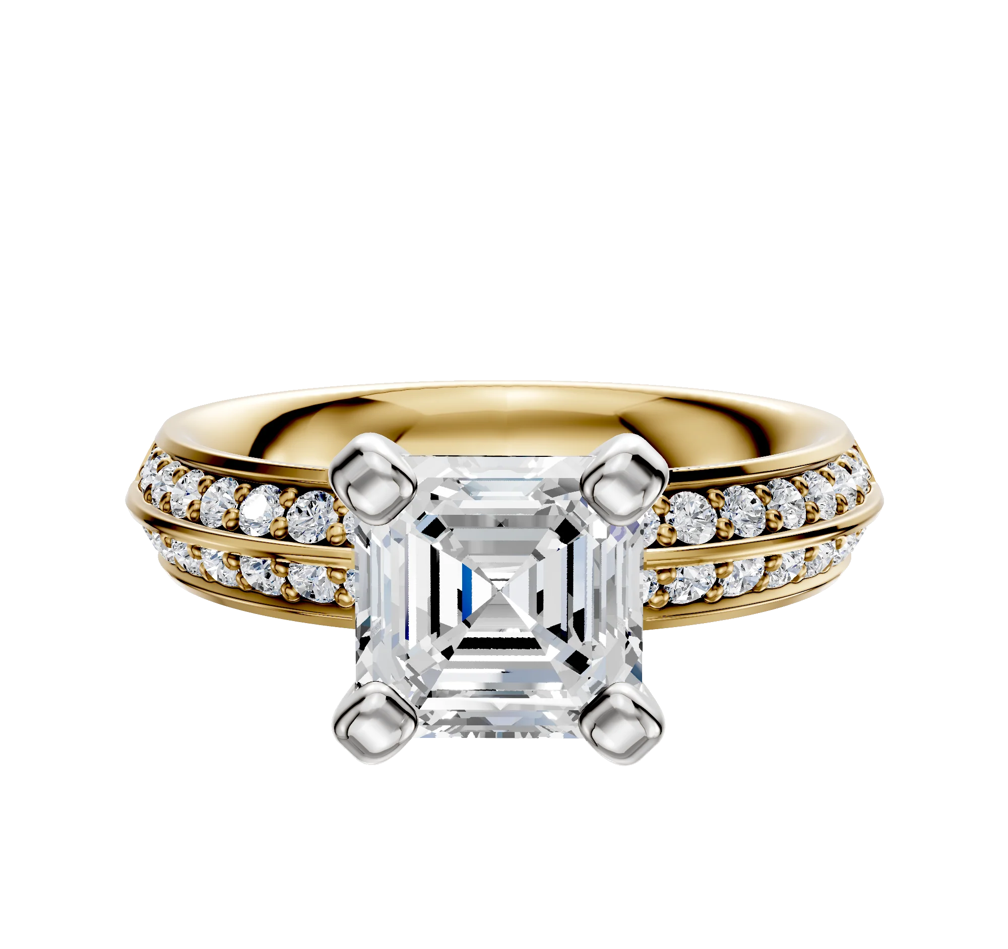 14K Two Tone 4 Prong Classic Knife Edge 1-Row-Pave 2.5mm Engagement Ring