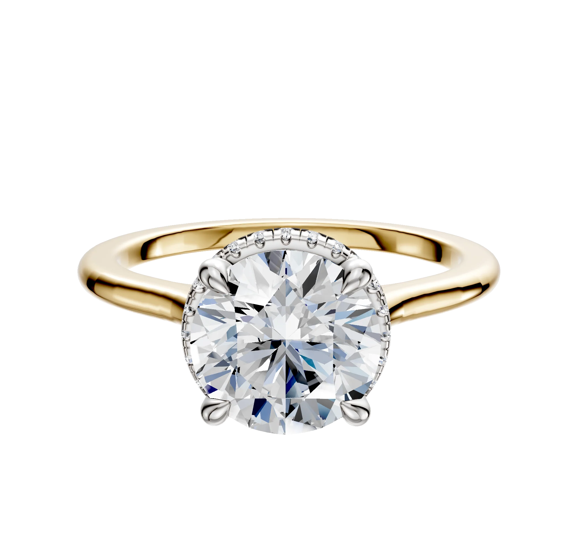 14K Two Tone 4 Prong Collar Cathedral Dome 1.5mm Engagement Ring