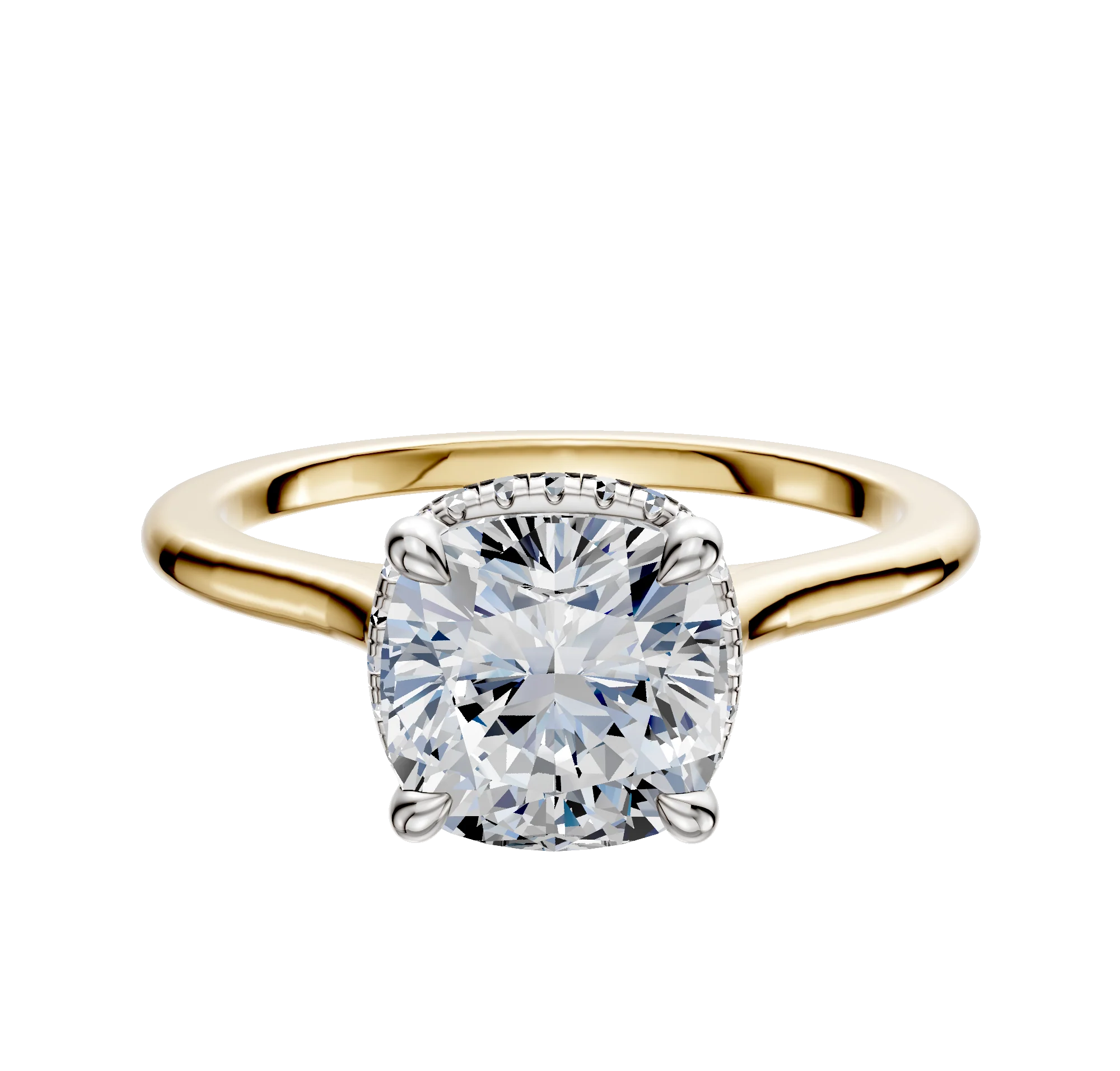 14K Two Tone 4 Prong Collar Cathedral Dome 1.5mm Engagement Ring