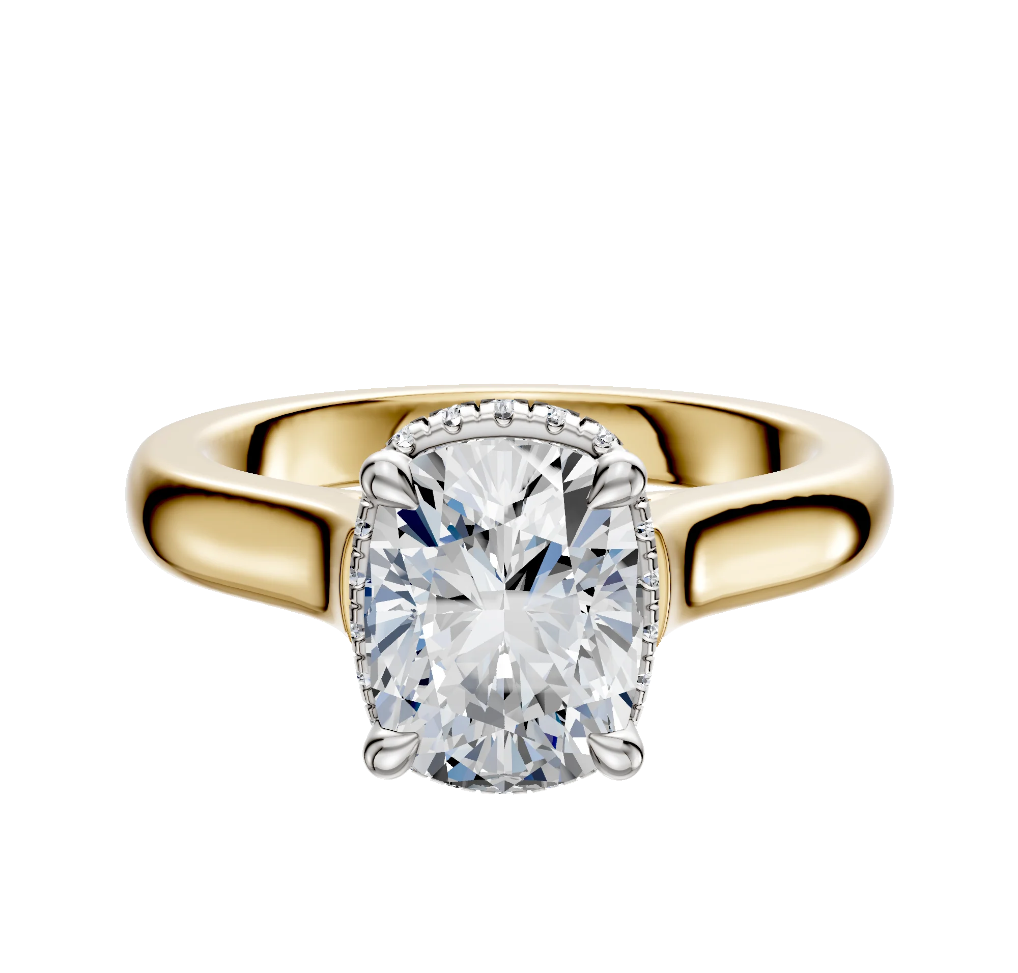14K Two Tone 4 Prong Collar Cathedral Dome 3.0mm Engagement Ring