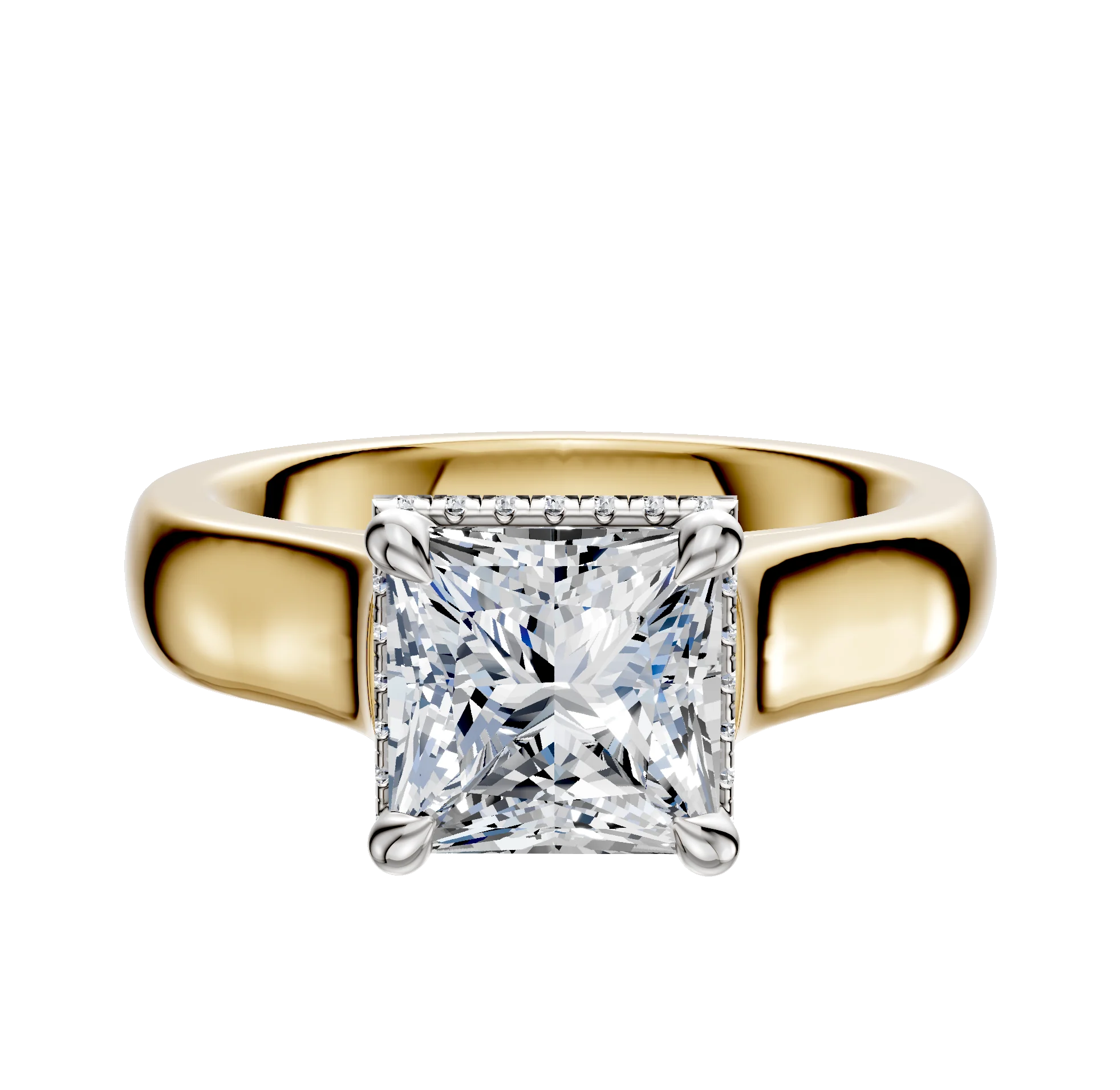 14K Two Tone 4 Prong Collar Cathedral Dome 4.0mm Engagement Ring