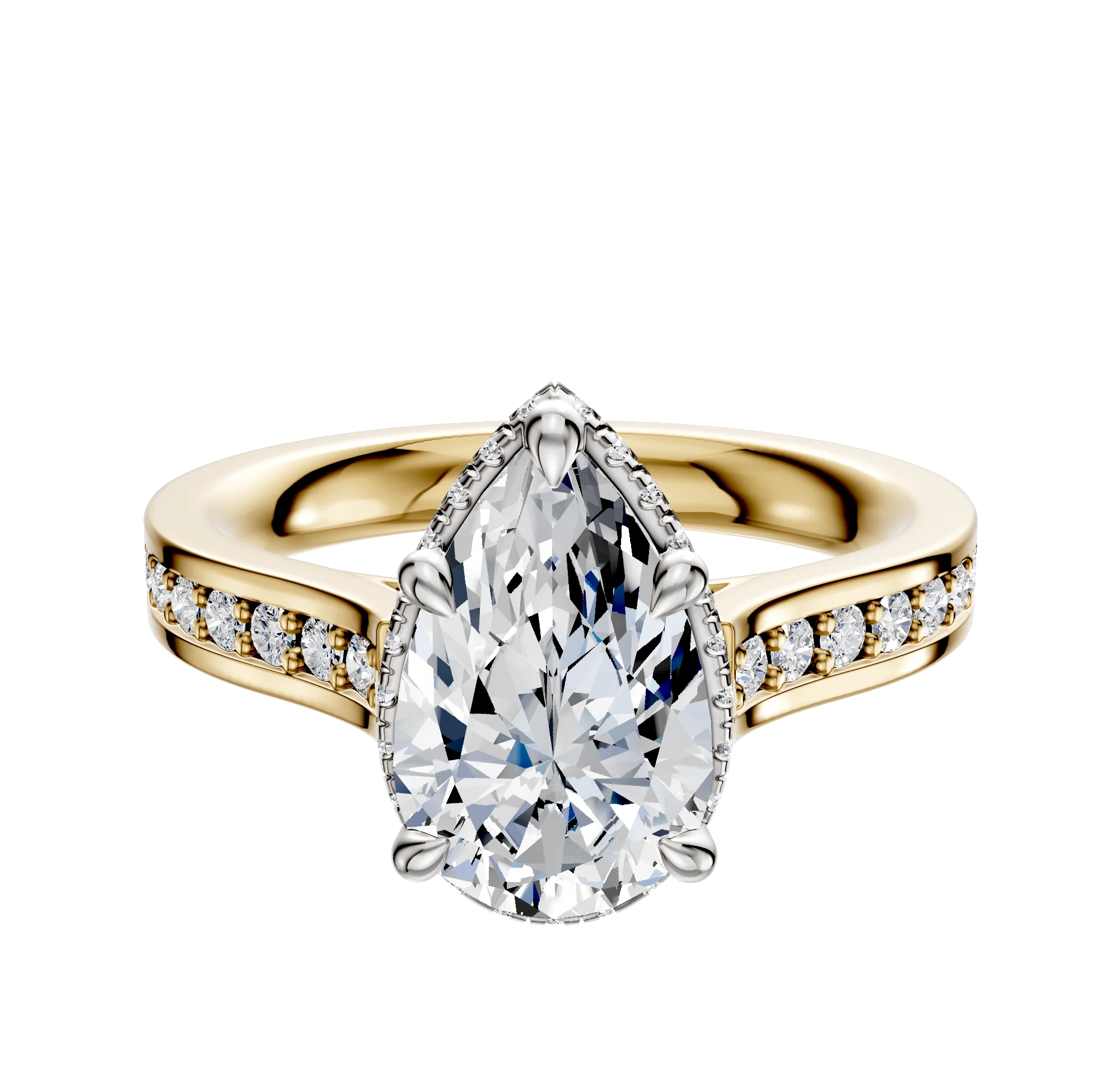 14K Two Tone 4 Prong Collar Cathedral Flat 1-Row-Pave 2.5mm Engagement Ring