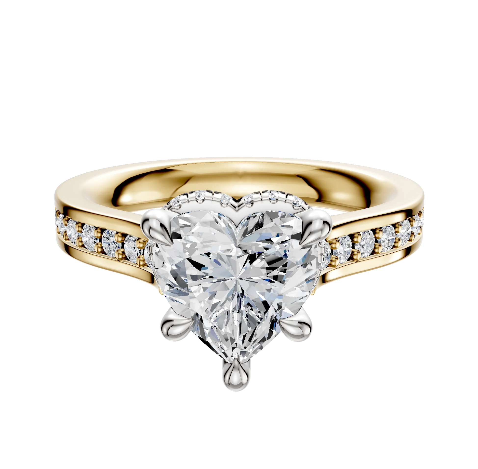 14K Two Tone 4 Prong Collar Cathedral Flat 1-Row-Pave 2.5mm Engagement Ring