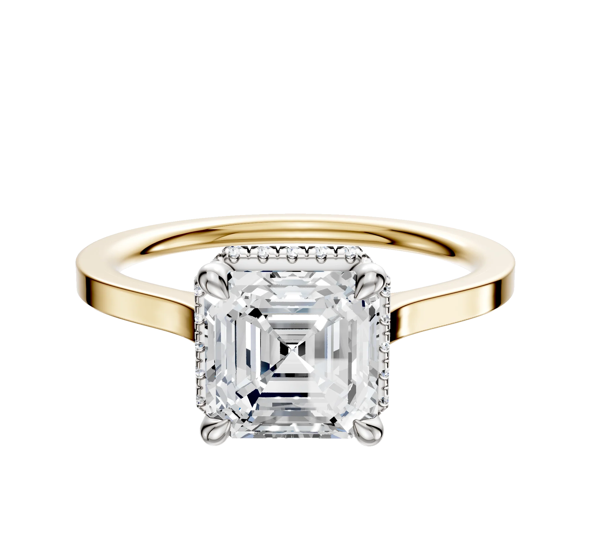 14K Two Tone 4 Prong Collar Cathedral Flat 1.5mm Engagement Ring
