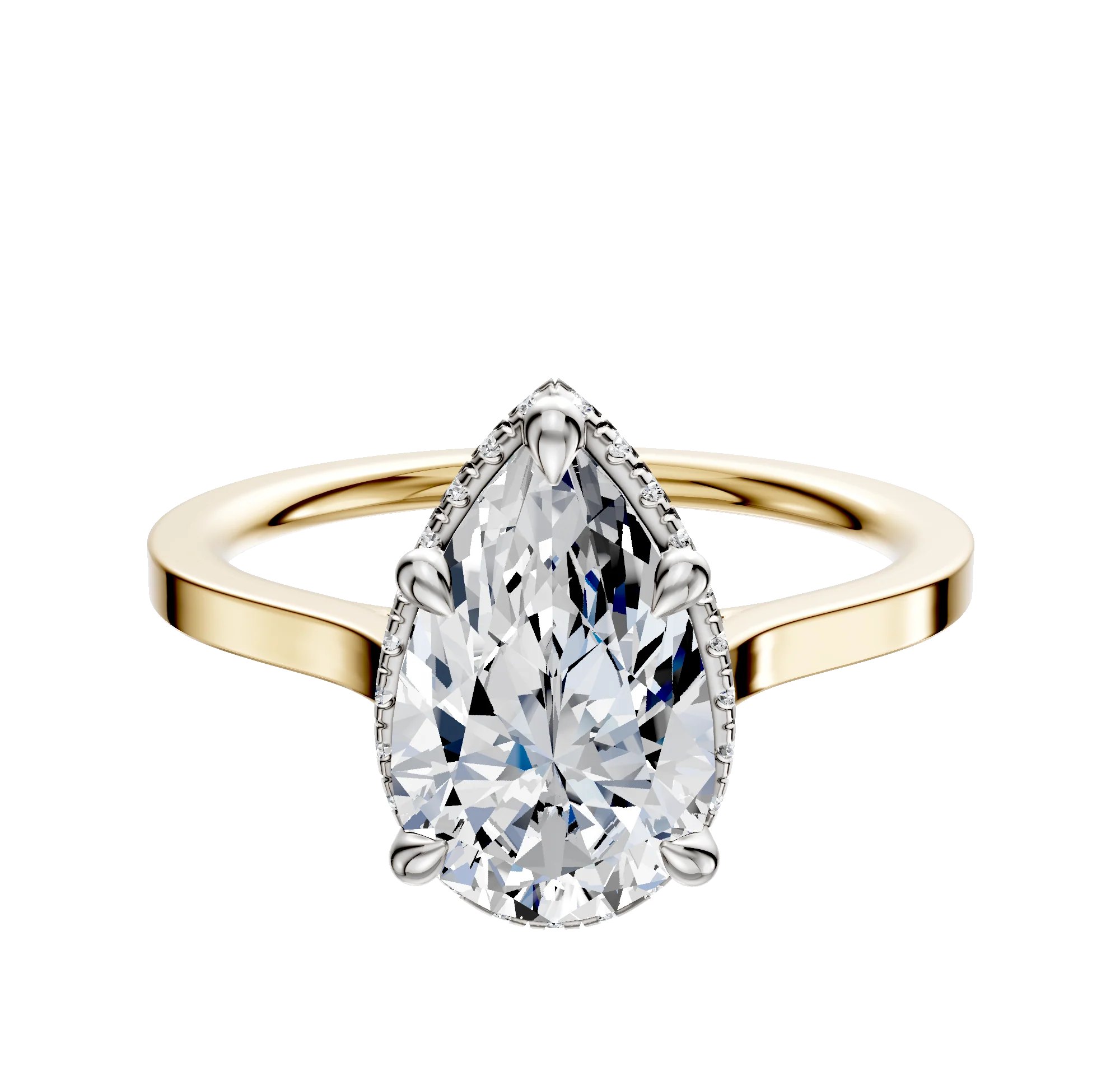 14K Two Tone 4 Prong Collar Cathedral Flat 1.5mm Engagement Ring