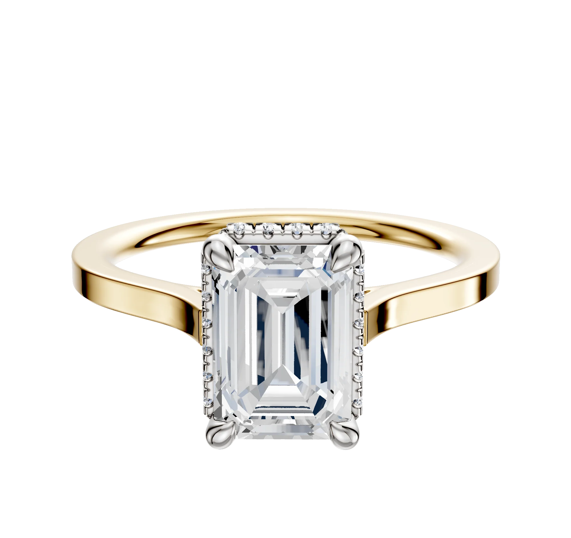 14K Two Tone 4 Prong Collar Cathedral Flat 1.5mm Engagement Ring