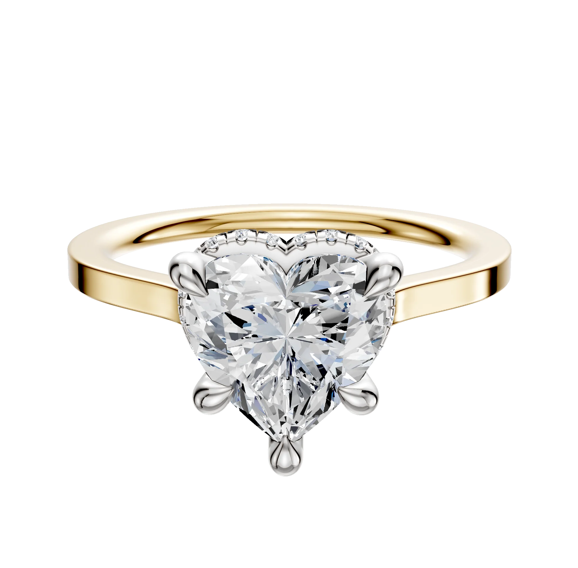 14K Two Tone 4 Prong Collar Cathedral Flat 1.5mm Engagement Ring