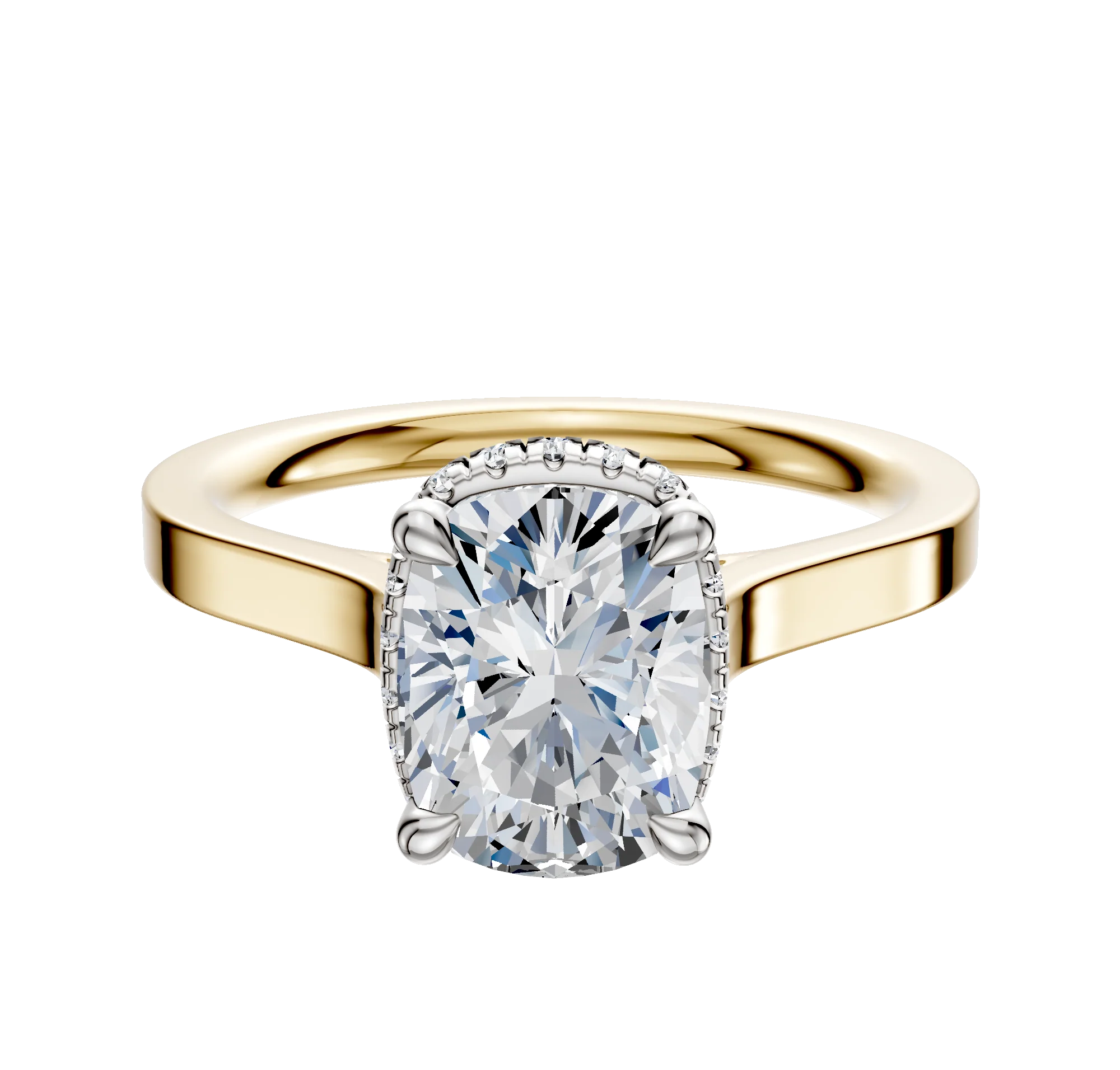 14K Two Tone 4 Prong Collar Cathedral Flat 2.0mm Engagement Ring