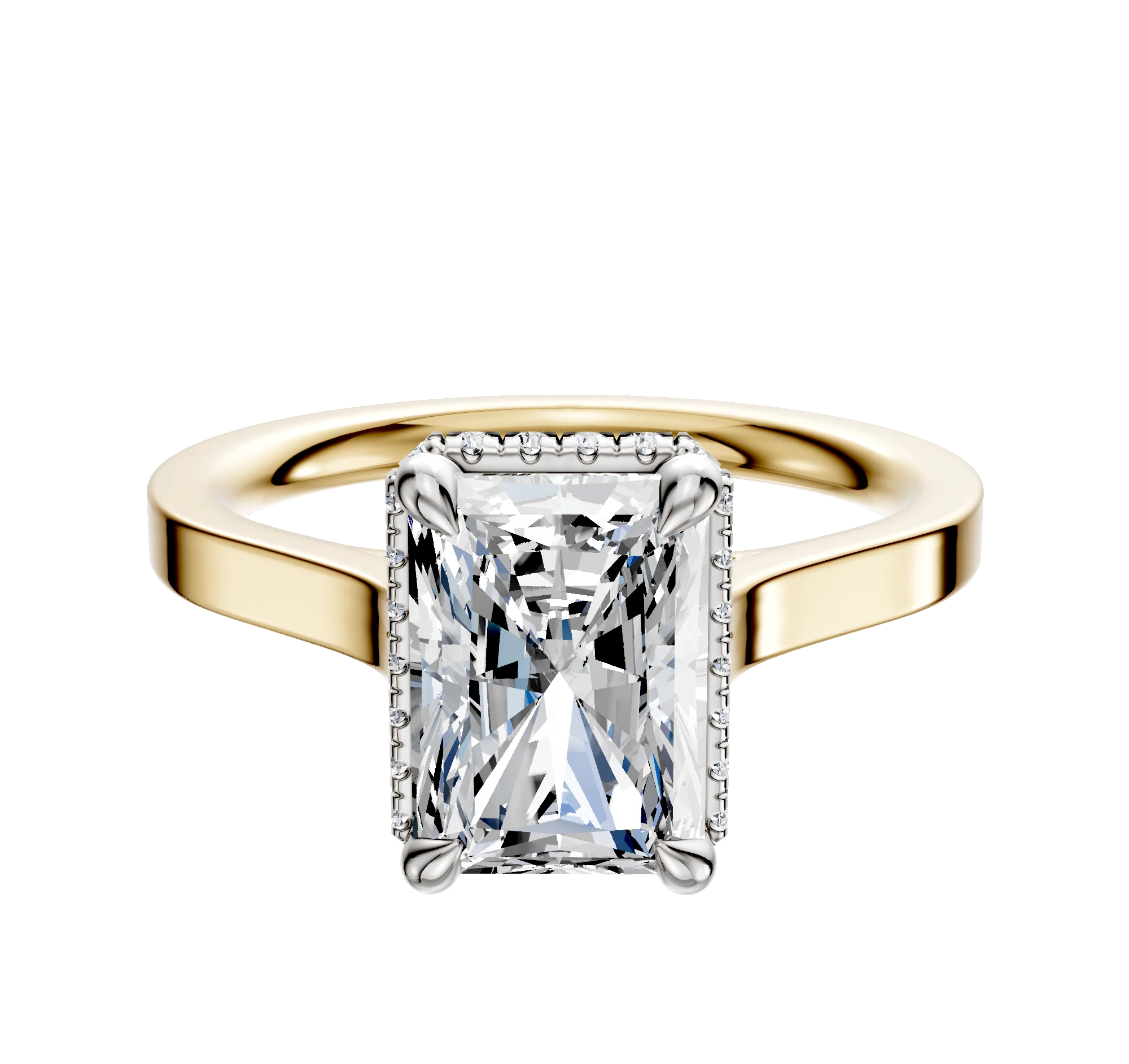 14K Two Tone 4 Prong Collar Cathedral Flat 2.0mm Engagement Ring