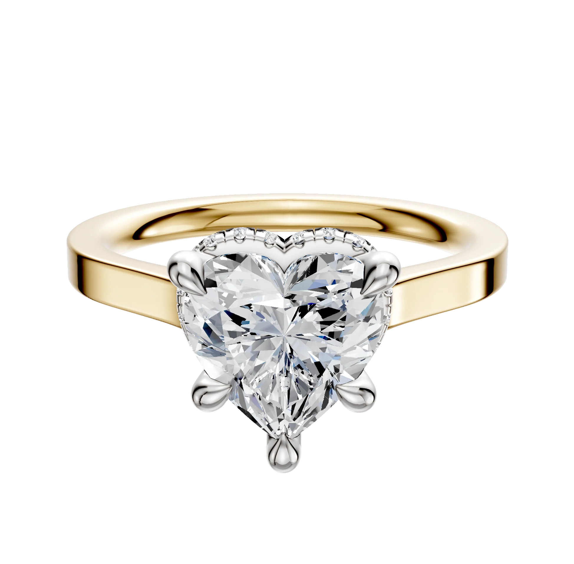 14K Two Tone 4 Prong Collar Cathedral Flat 2.0mm Engagement Ring