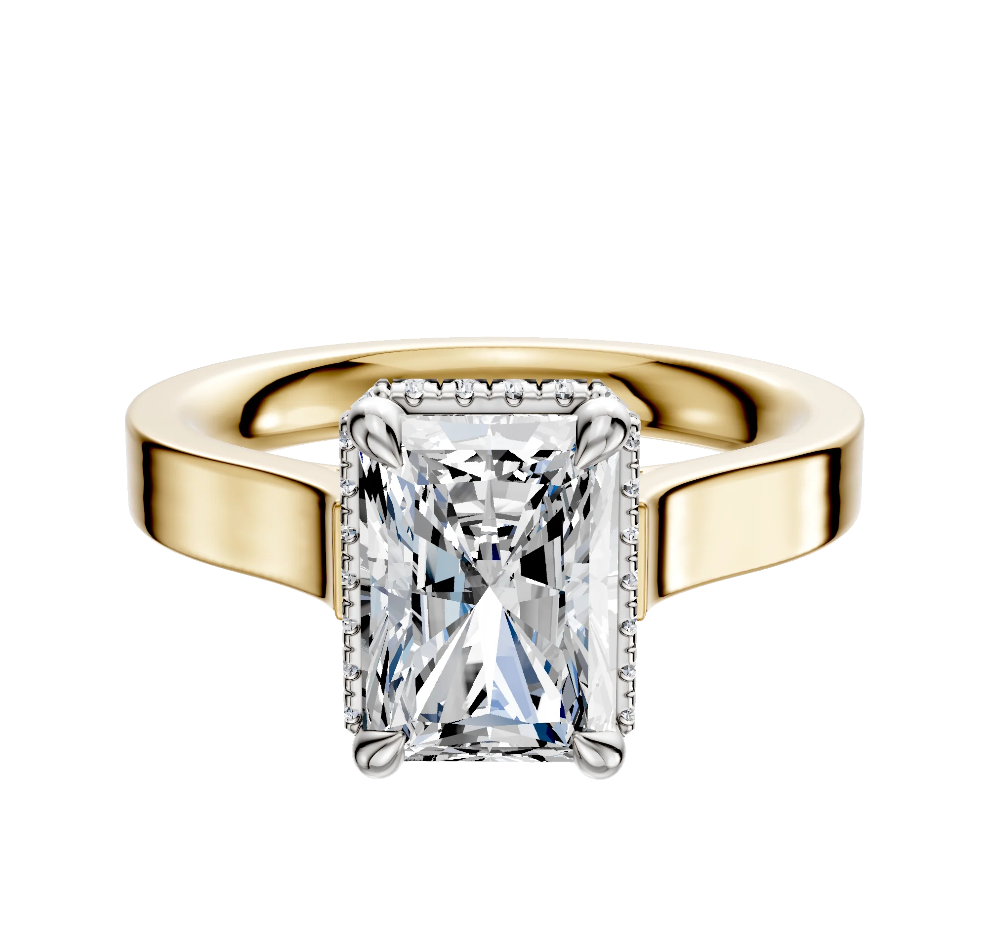 14K Two Tone 4 Prong Collar Cathedral Flat 3.0mm Engagement Ring