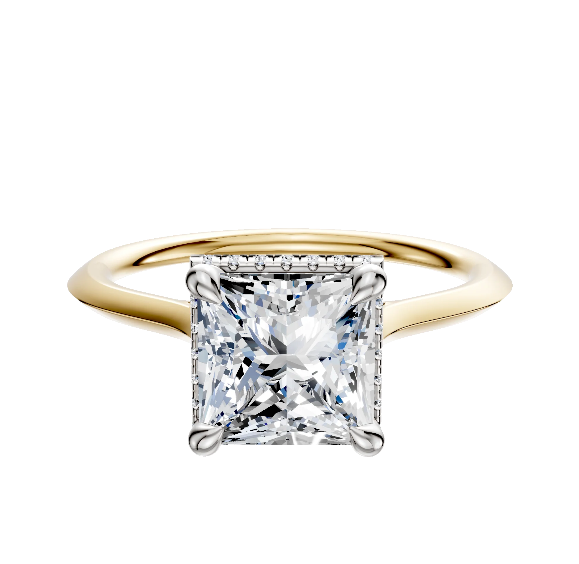 14K Two Tone 4 Prong Collar Cathedral Knife Edge 1.5mm Engagement Ring