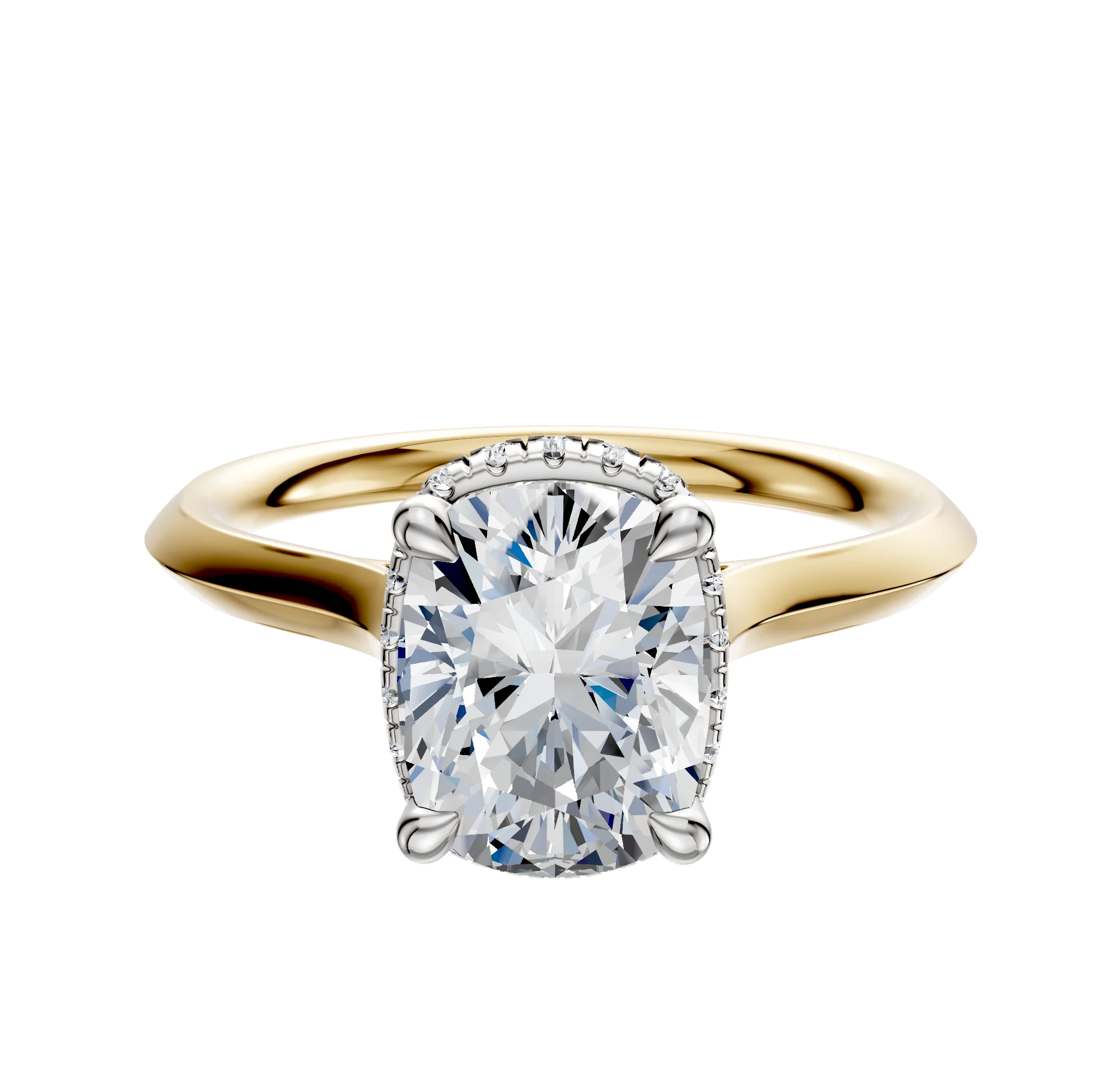 14K Two Tone 4 Prong Collar Cathedral Knife Edge 2.0mm Engagement Ring