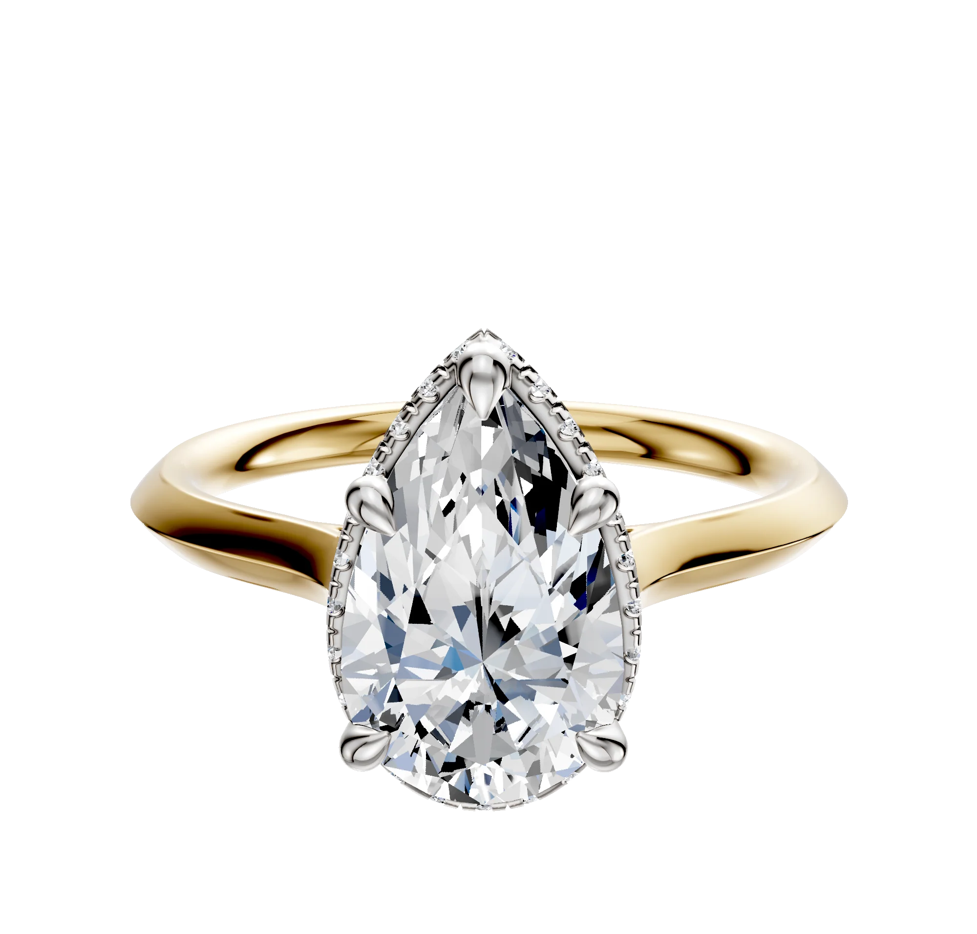 14K Two Tone 4 Prong Collar Cathedral Knife Edge 2.0mm Engagement Ring