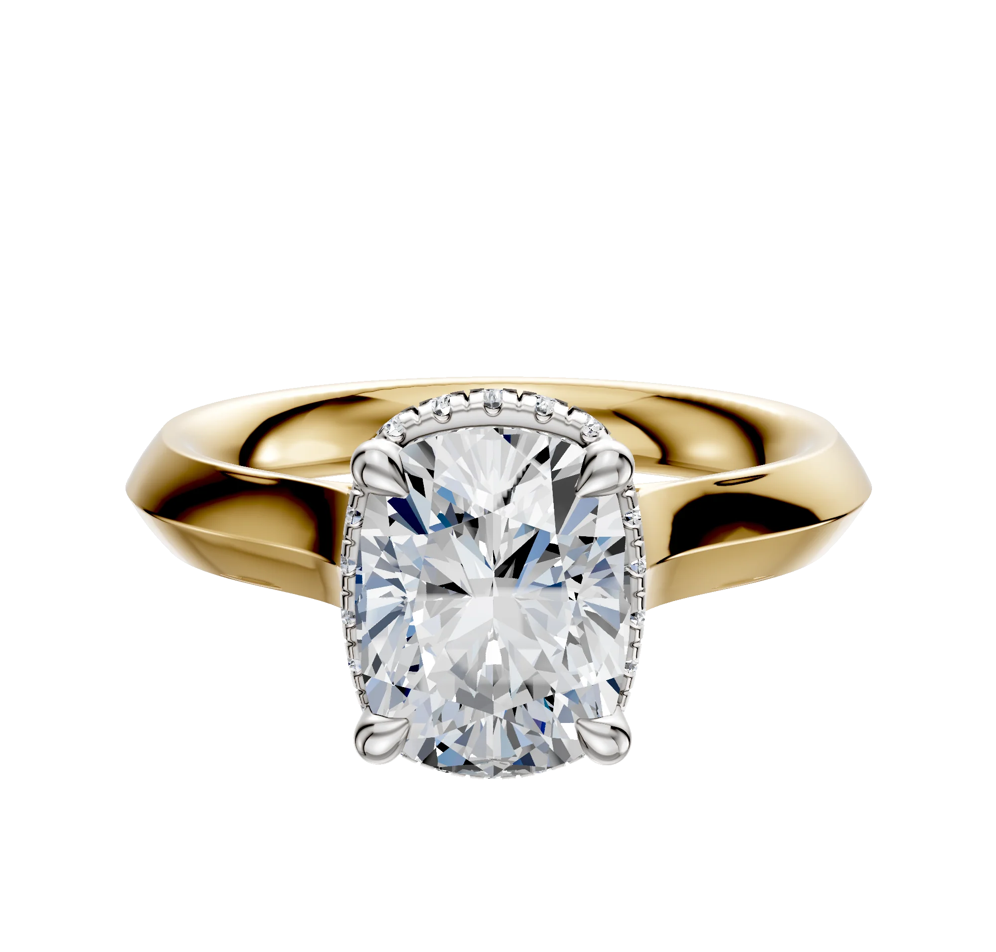 14K Two Tone 4 Prong Collar Cathedral Knife Edge 3.0mm Engagement Ring