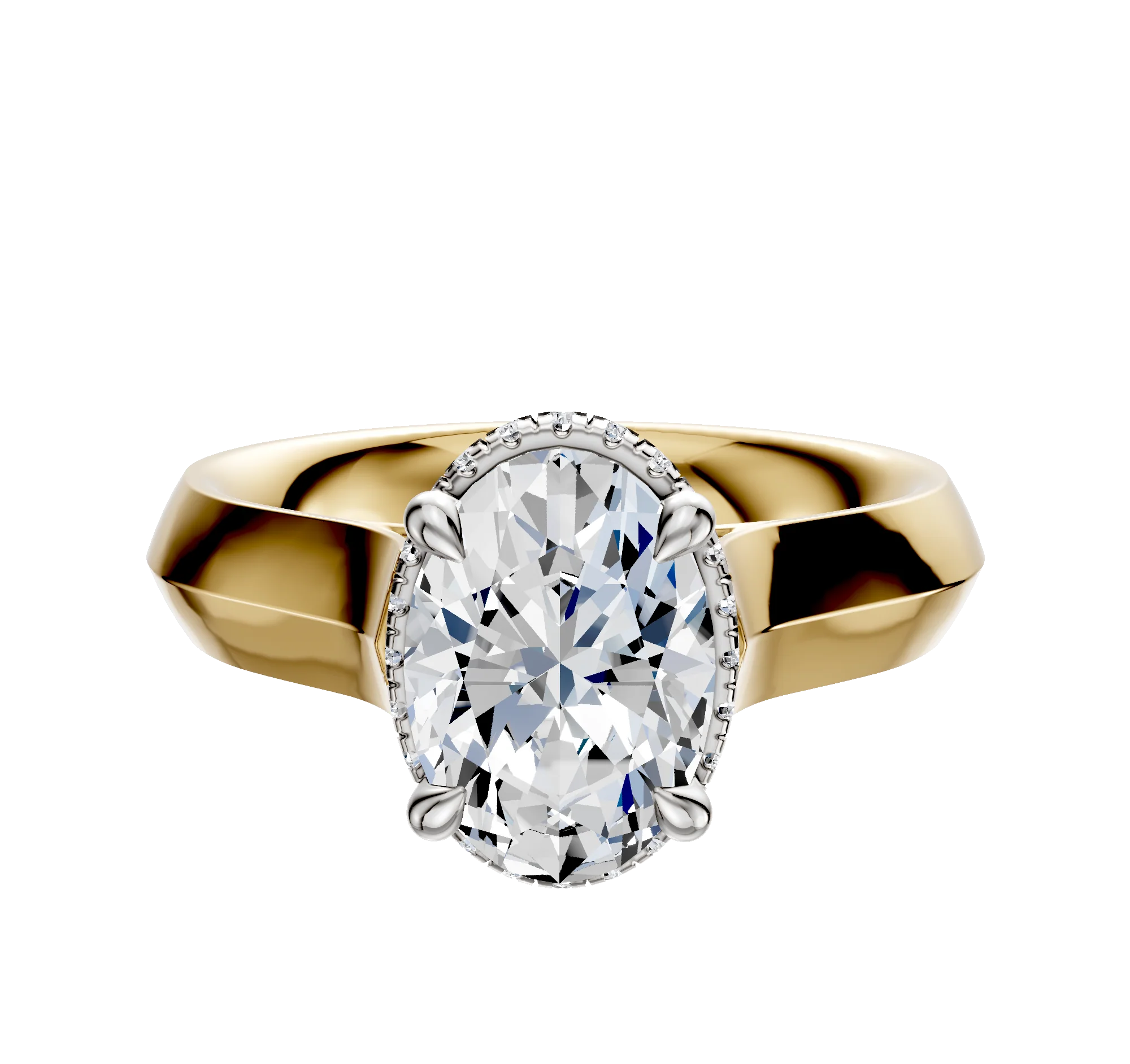 14K Two Tone 4 Prong Collar Cathedral Knife Edge 4.0mm Engagement Ring