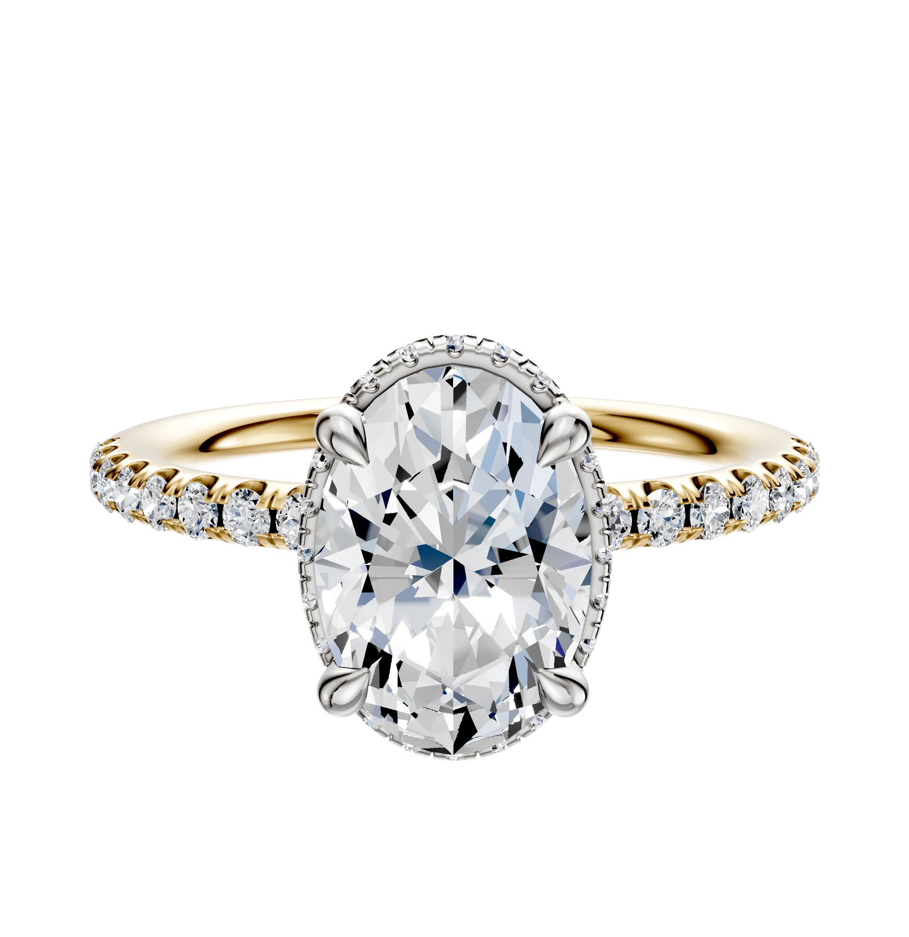14K Two Tone 4 Prong Collar Classic Dome 1-Row-Pave 2.5mm Engagement Ring