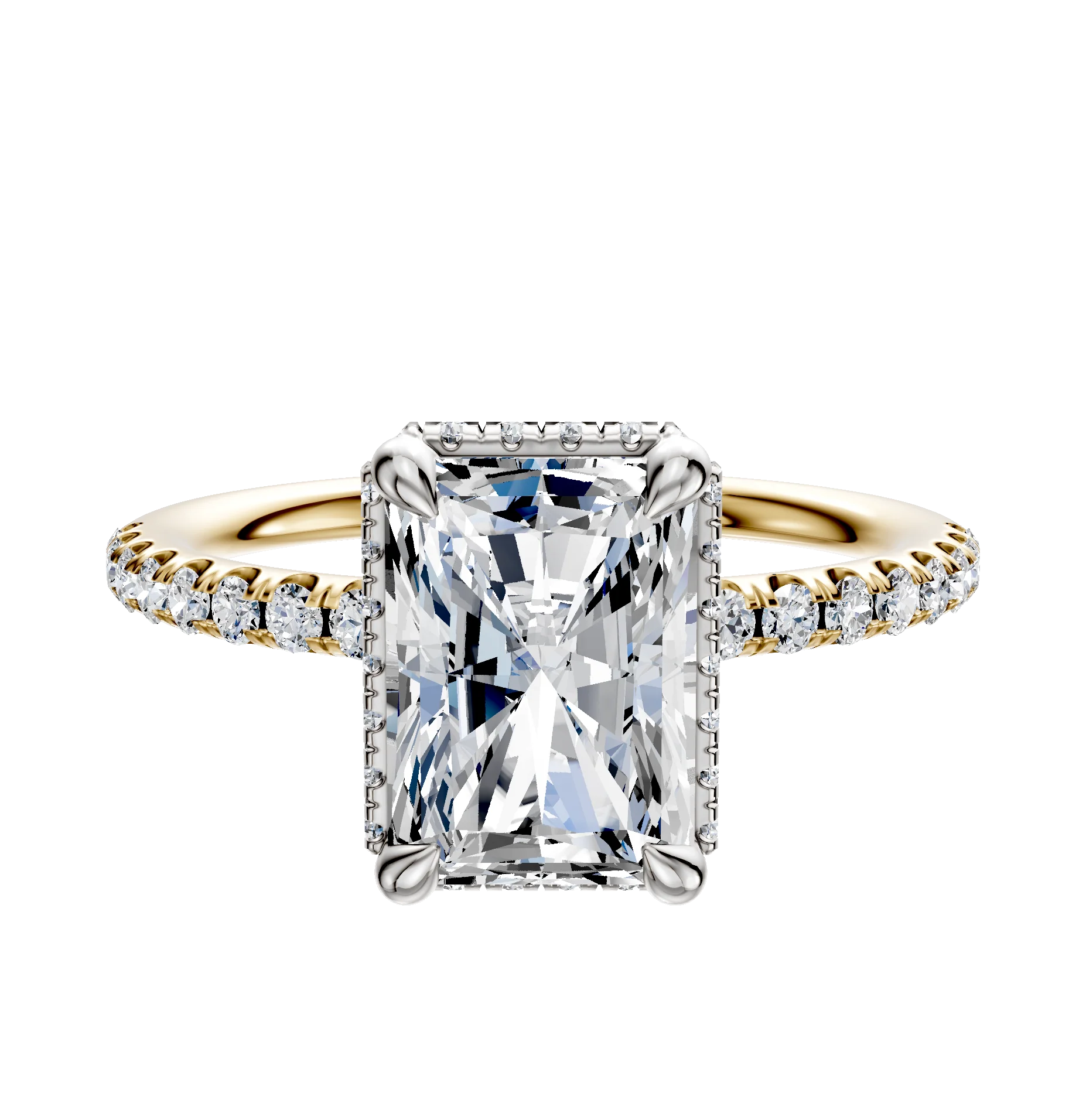 14K Two Tone 4 Prong Collar Classic Dome 1-Row-Pave 2.5mm Engagement Ring