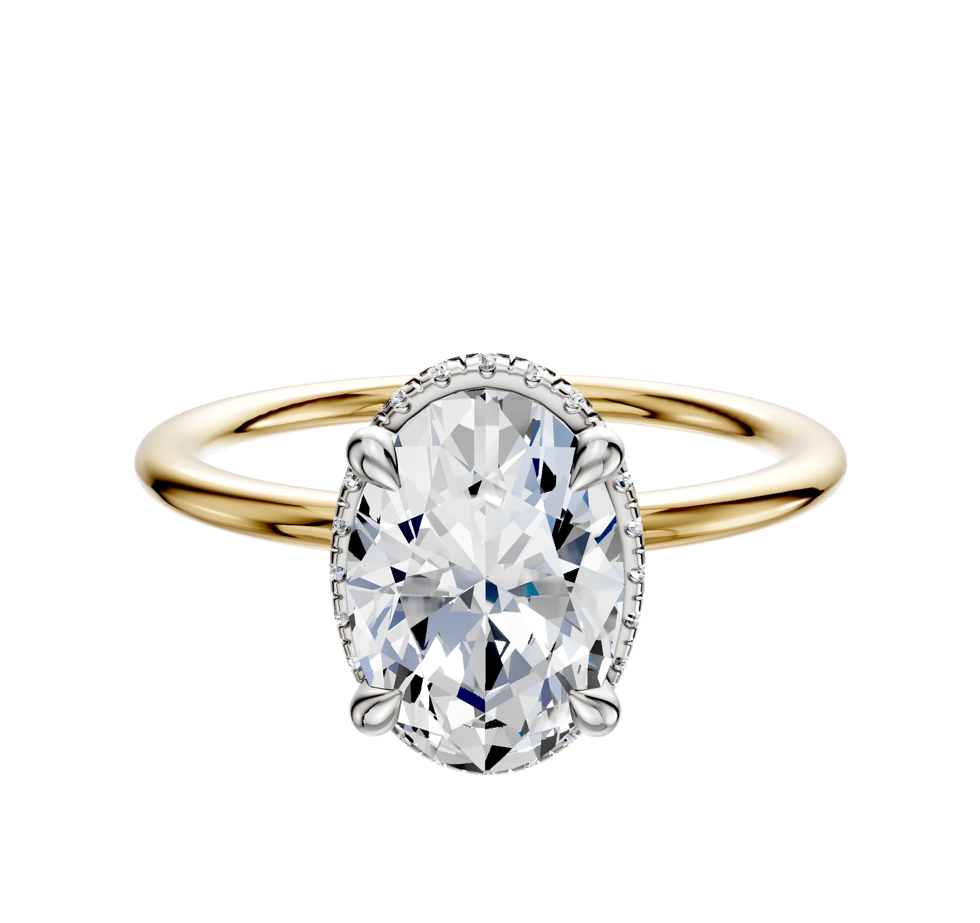 14K Two Tone 4 Prong Collar Classic Dome 1.5mm Engagement Ring