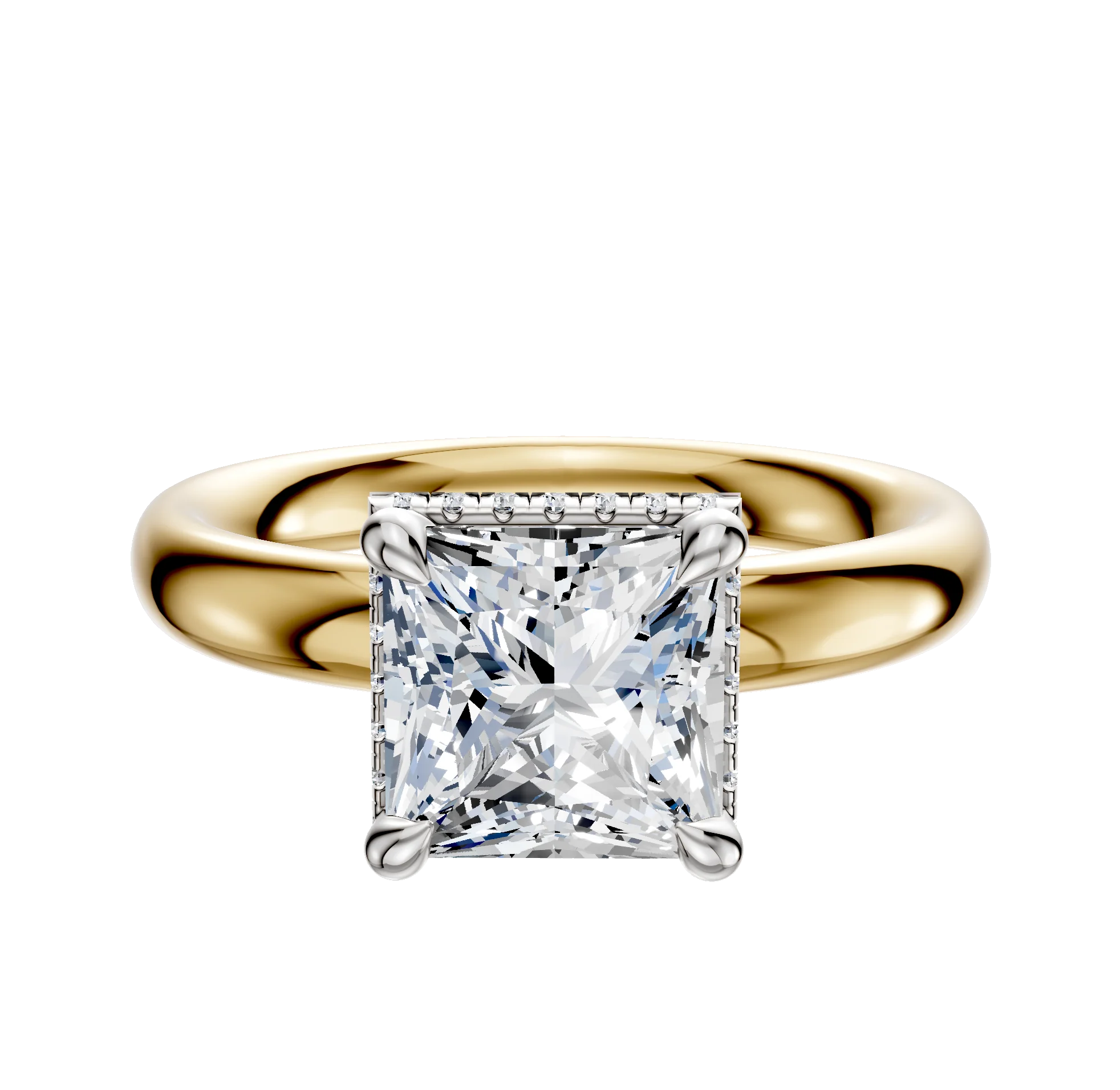 14K Two Tone 4 Prong Collar Classic Dome 3.0mm Engagement Ring