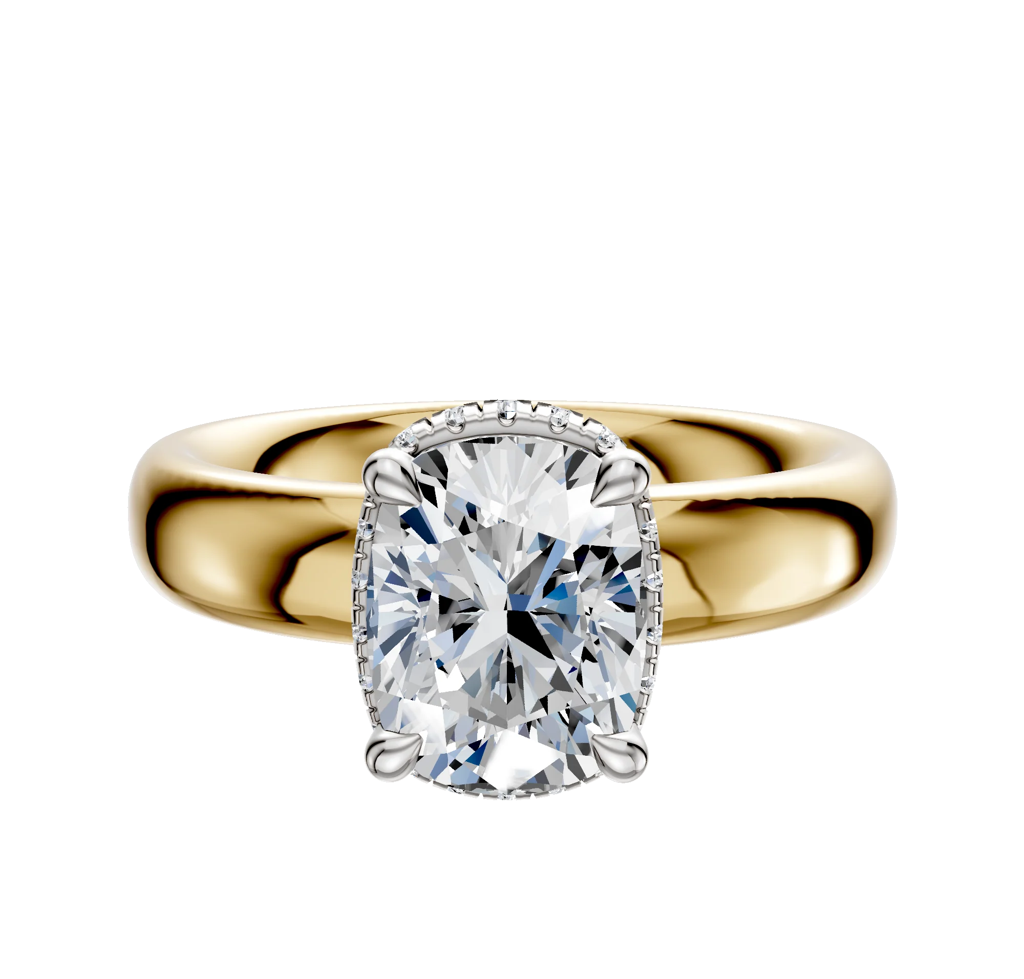 14K Two Tone 4 Prong Collar Classic Dome 4.0mm Engagement Ring