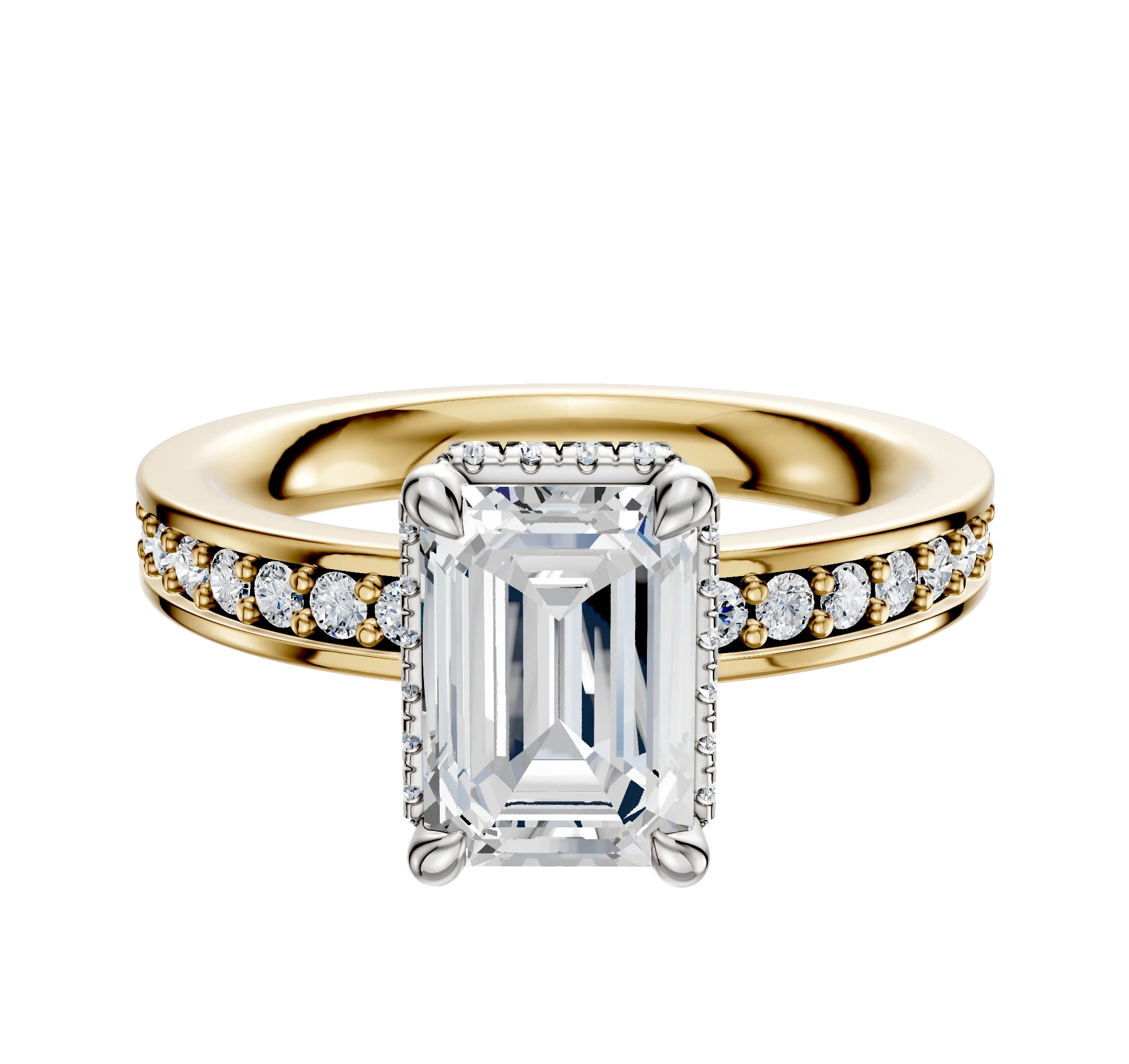 14K Two Tone 4 Prong Collar Classic Flat 1-Row-Pave 2.5mm Engagement Ring
