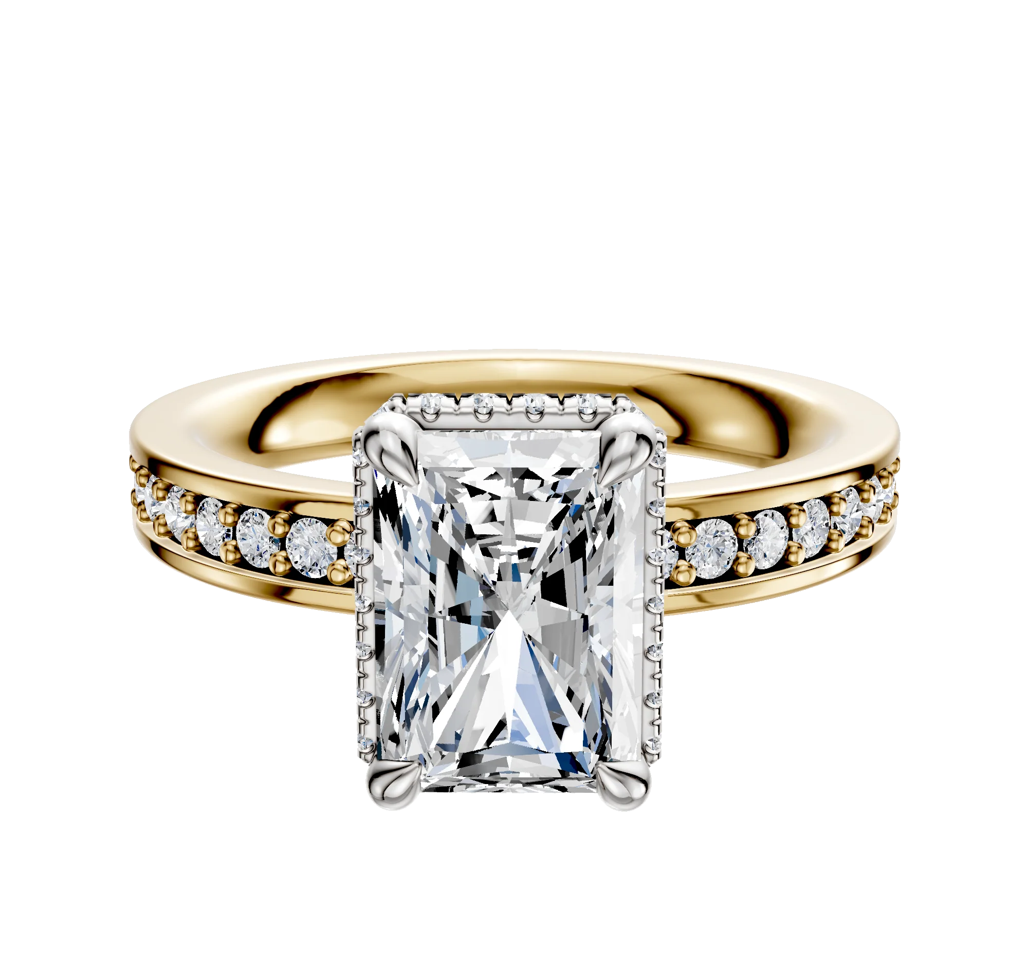 14K Two Tone 4 Prong Collar Classic Flat 1-Row-Pave 2.5mm Engagement Ring