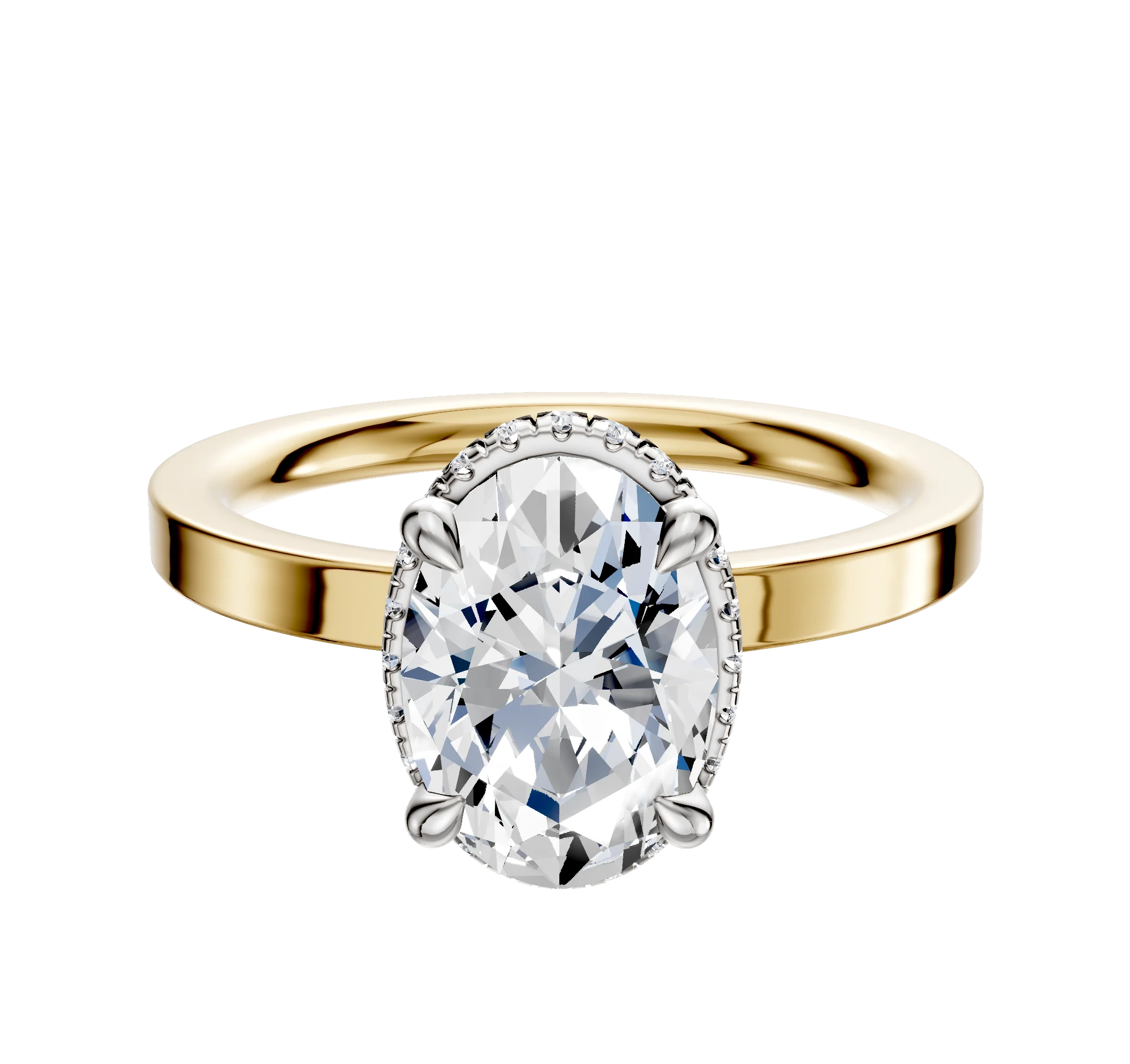14K Two Tone 4 Prong Collar Classic Flat 2.0mm Engagement Ring