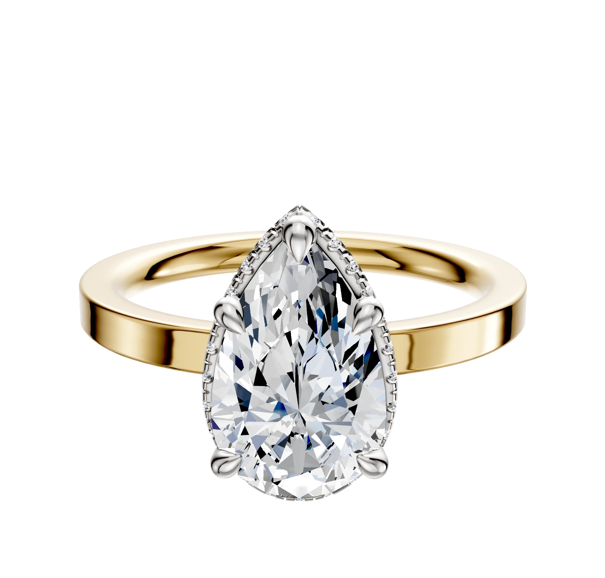 14K Two Tone 4 Prong Collar Classic Flat 2.0mm Engagement Ring