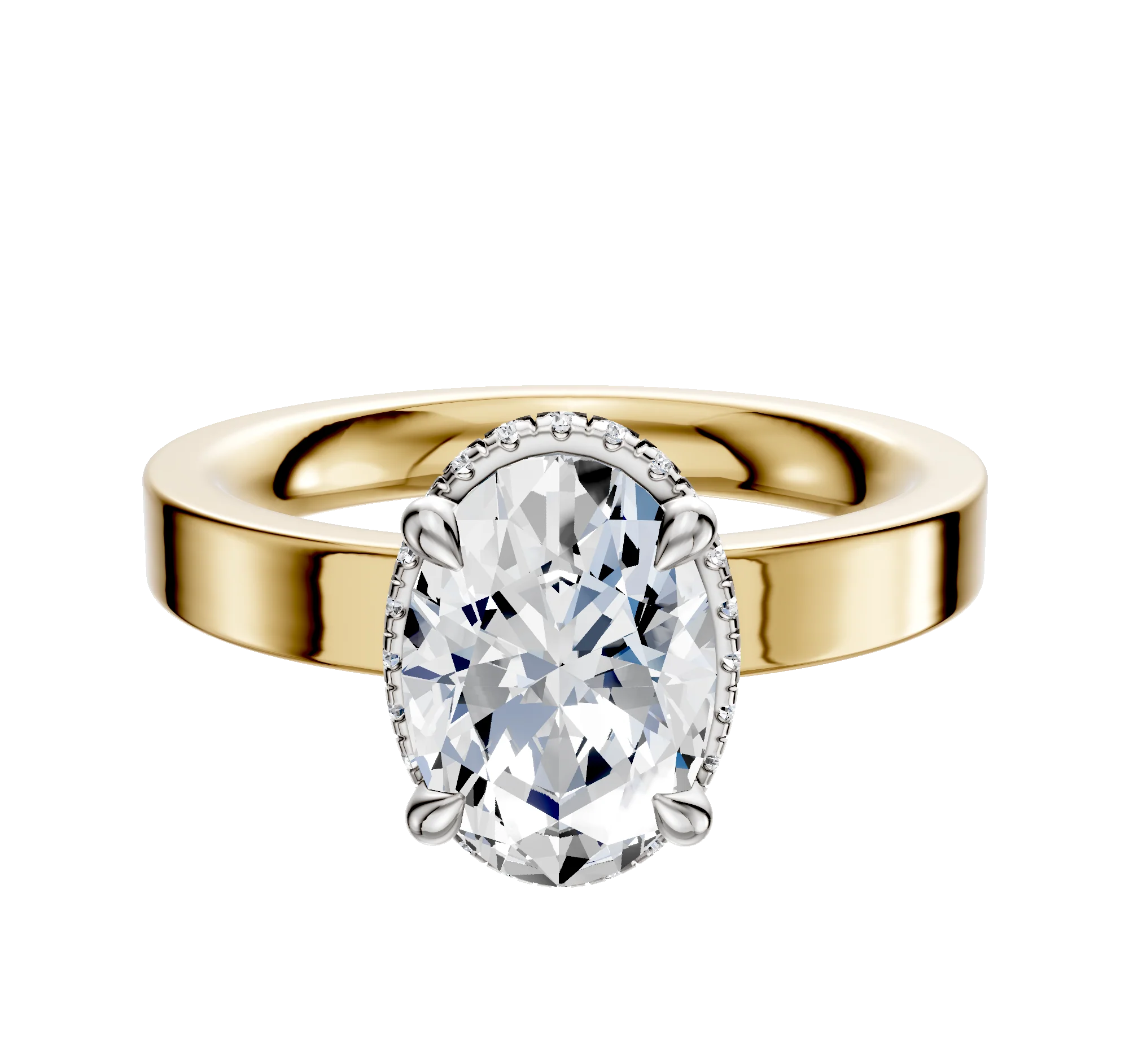 14K Two Tone 4 Prong Collar Classic Flat 3.0mm Engagement Ring