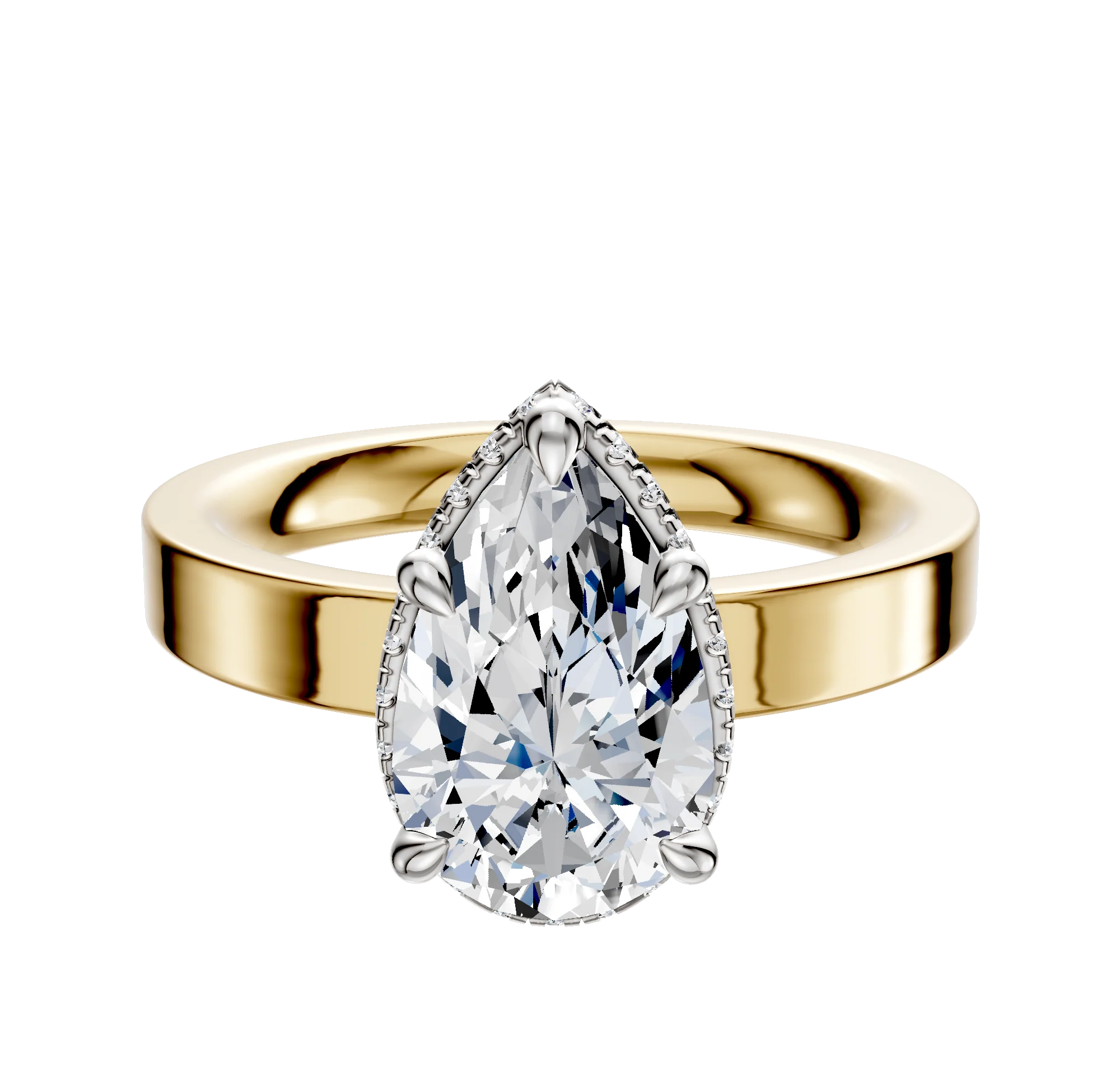 14K Two Tone 4 Prong Collar Classic Flat 3.0mm Engagement Ring