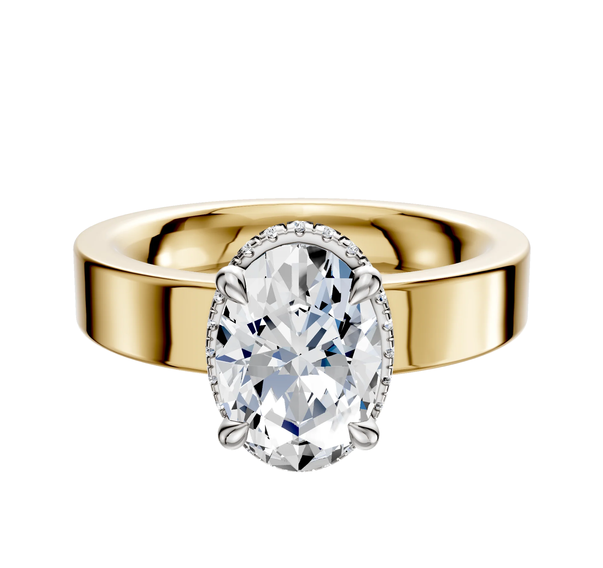 14K Two Tone 4 Prong Collar Classic Flat 4.0mm Engagement Ring