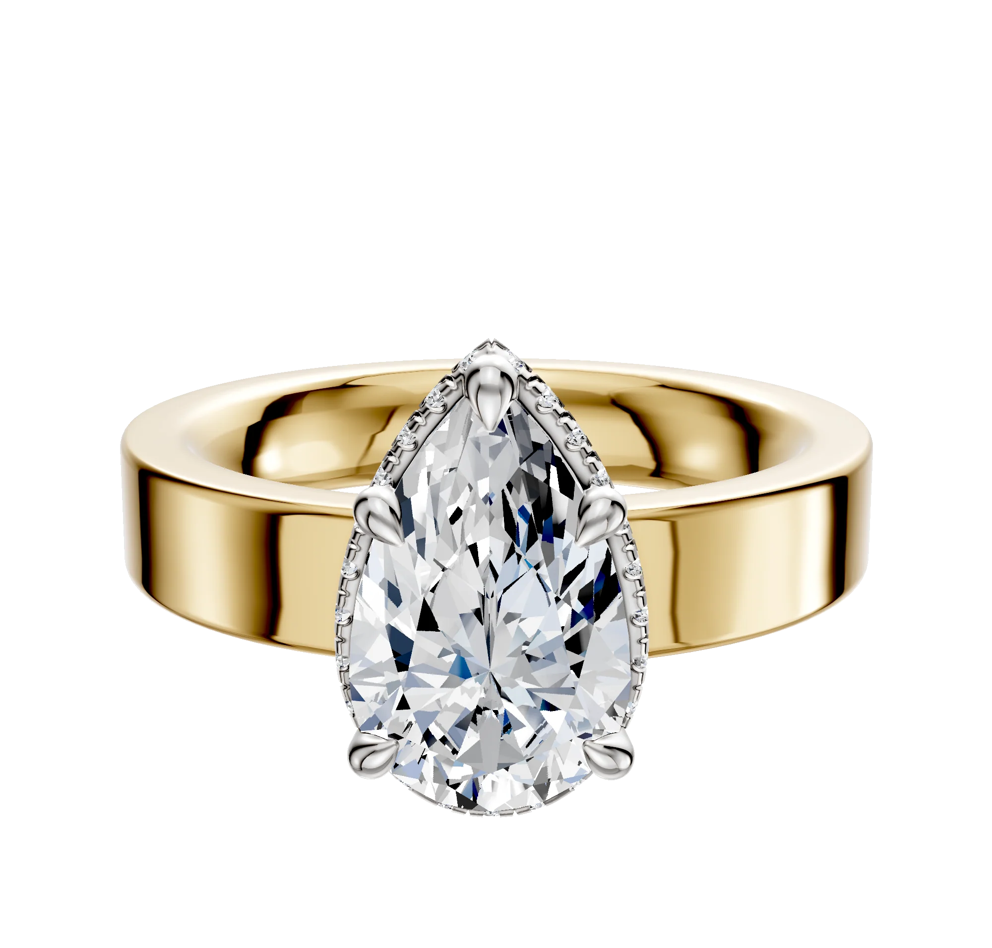 14K Two Tone 4 Prong Collar Classic Flat 4.0mm Engagement Ring