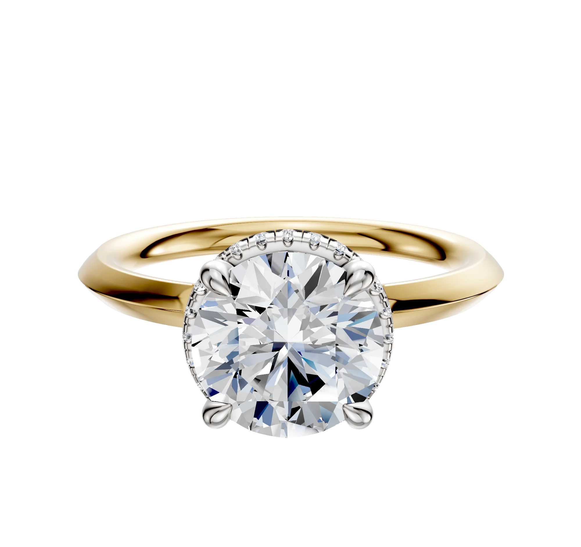 14K Two Tone 4 Prong Collar Classic Knife Edge 2.0mm Engagement Ring
