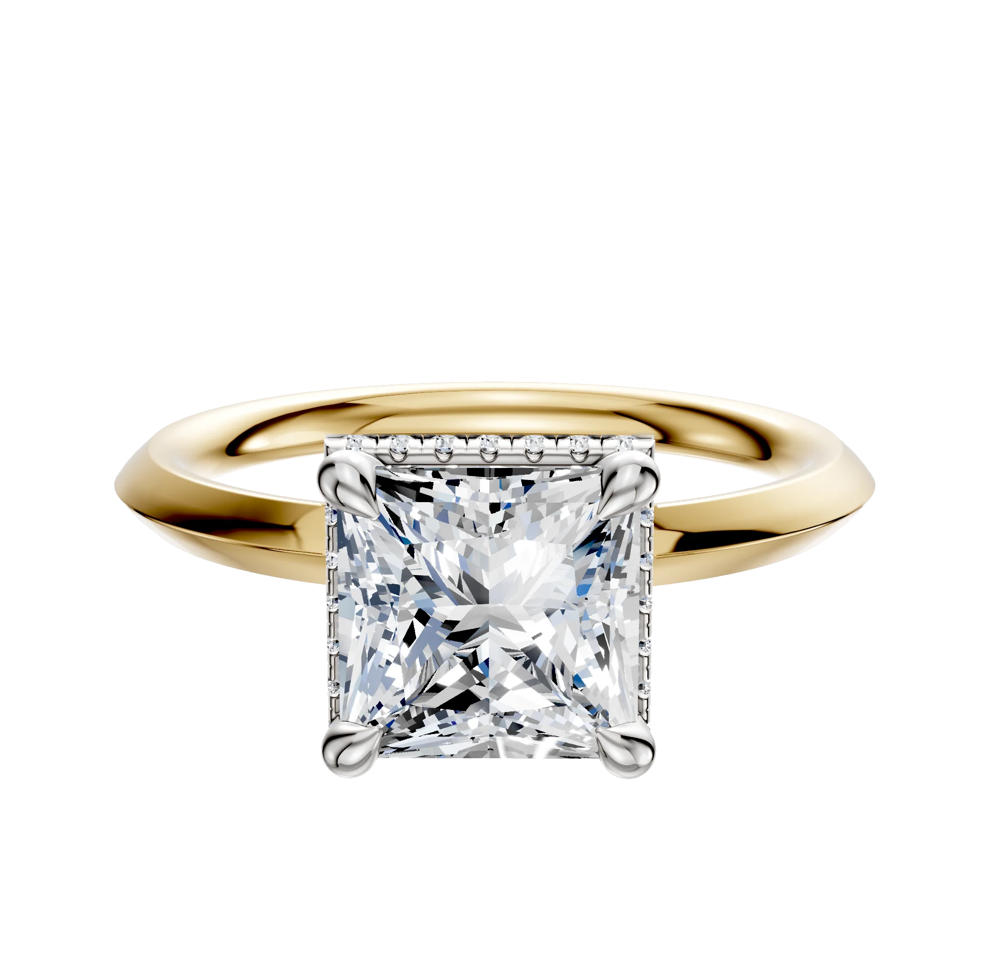 14K Two Tone 4 Prong Collar Classic Knife Edge 2.0mm Engagement Ring