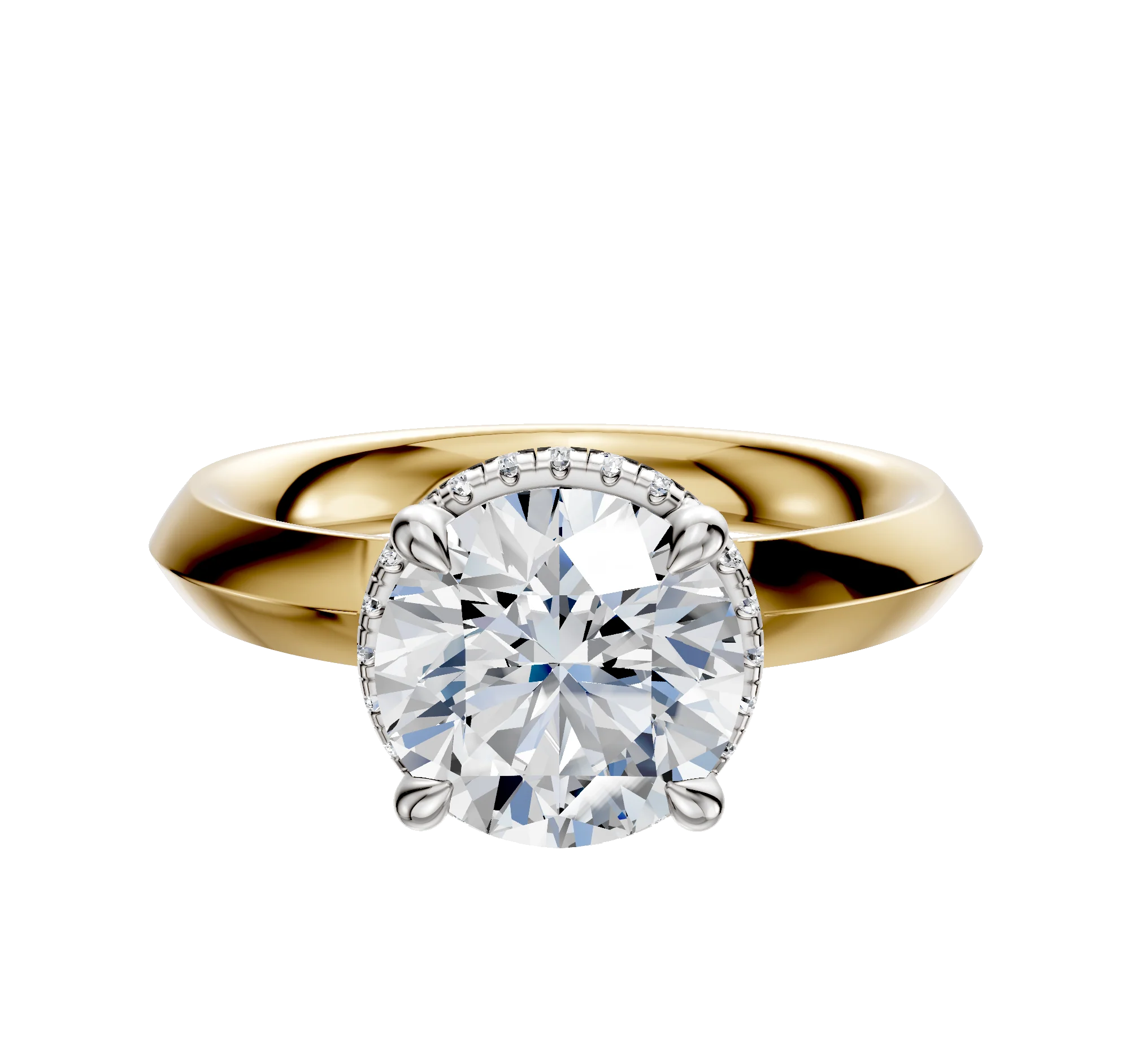 14K Two Tone 4 Prong Collar Classic Knife Edge 3.0mm Engagement Ring