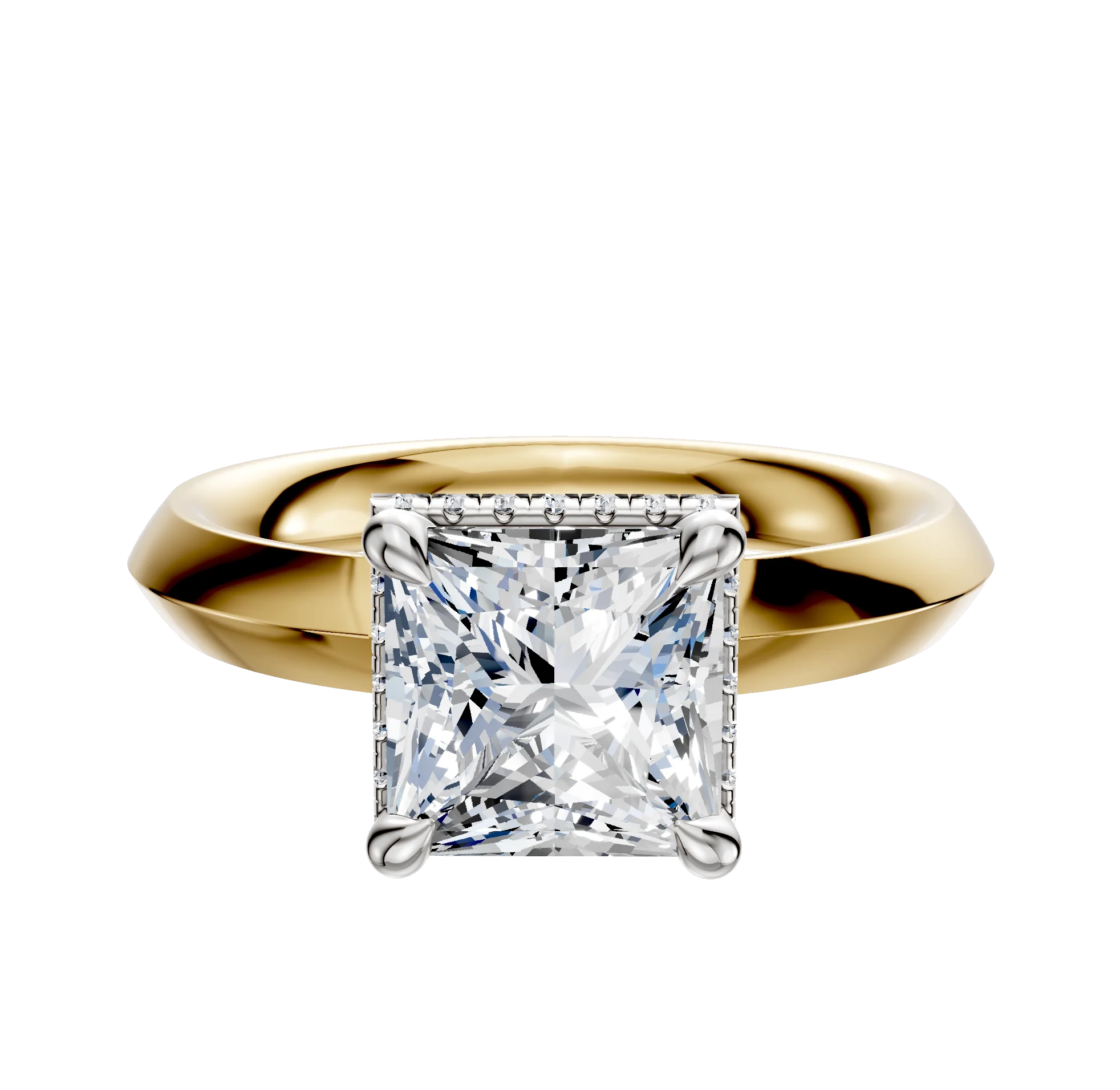 14K Two Tone 4 Prong Collar Classic Knife Edge 3.0mm Engagement Ring