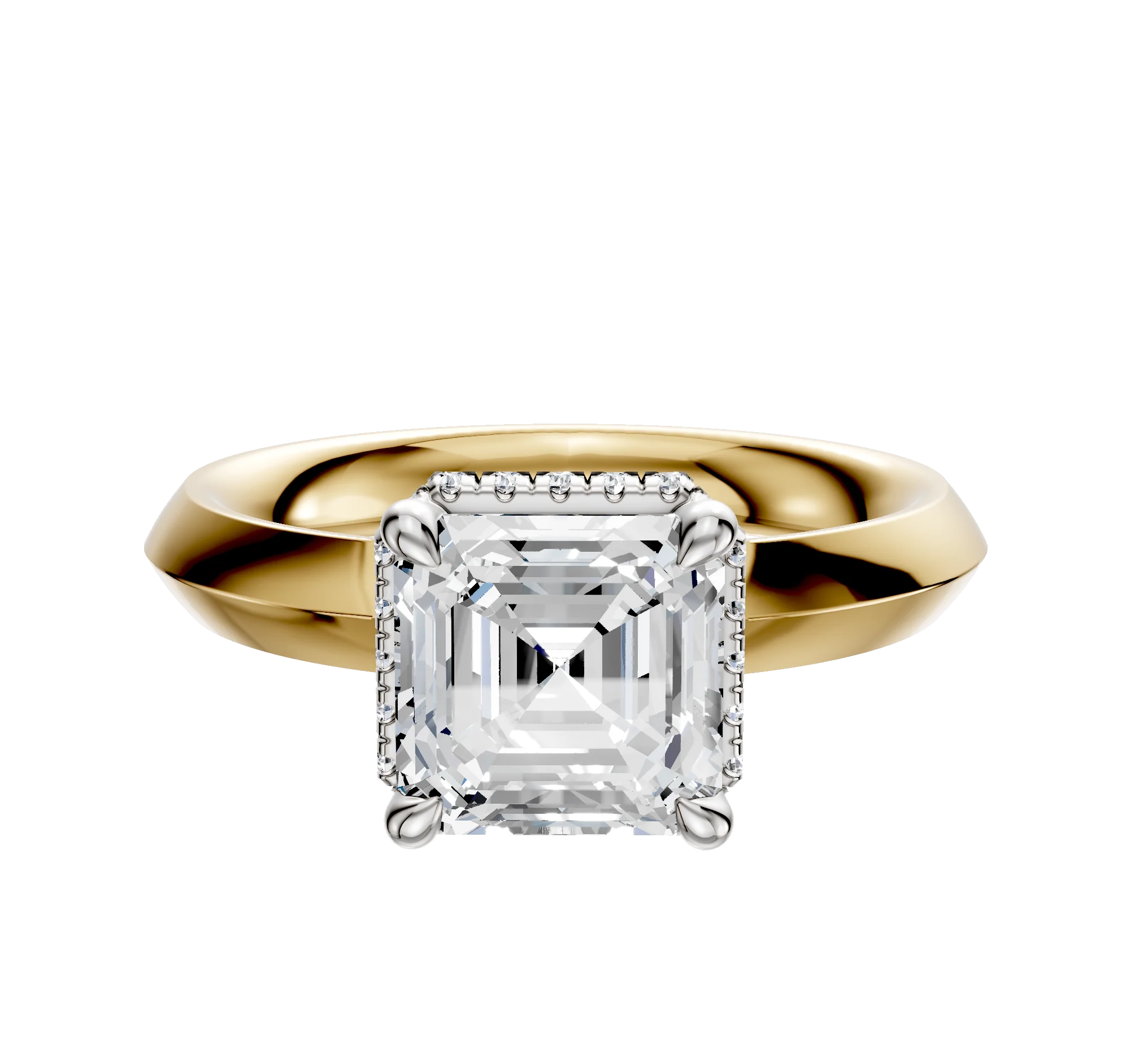 14K Two Tone 4 Prong Collar Classic Knife Edge 3.0mm Engagement Ring