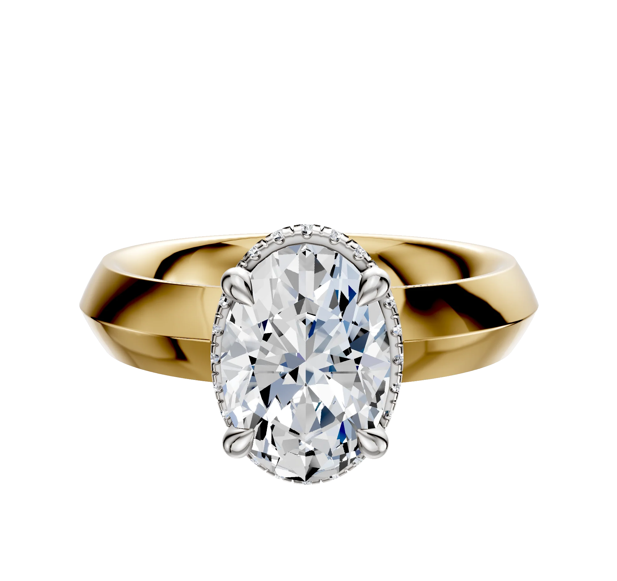 14K Two Tone 4 Prong Collar Classic Knife Edge 4.0mm Engagement Ring