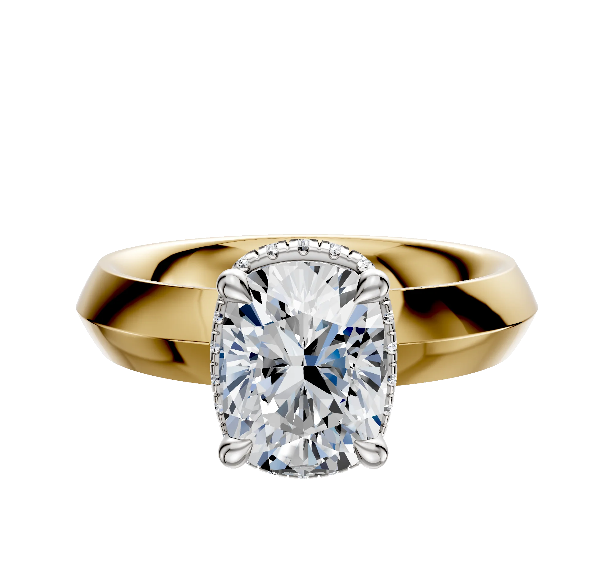 14K Two Tone 4 Prong Collar Classic Knife Edge 4.0mm Engagement Ring