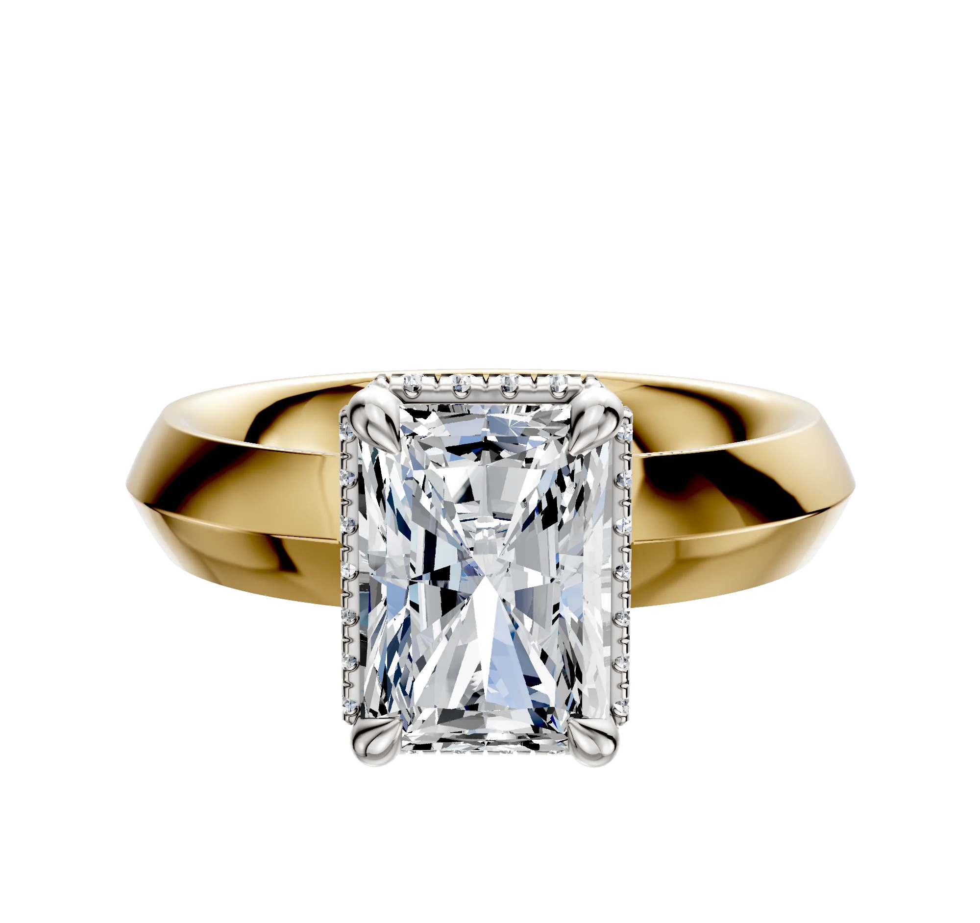 14K Two Tone 4 Prong Collar Classic Knife Edge 4.0mm Engagement Ring