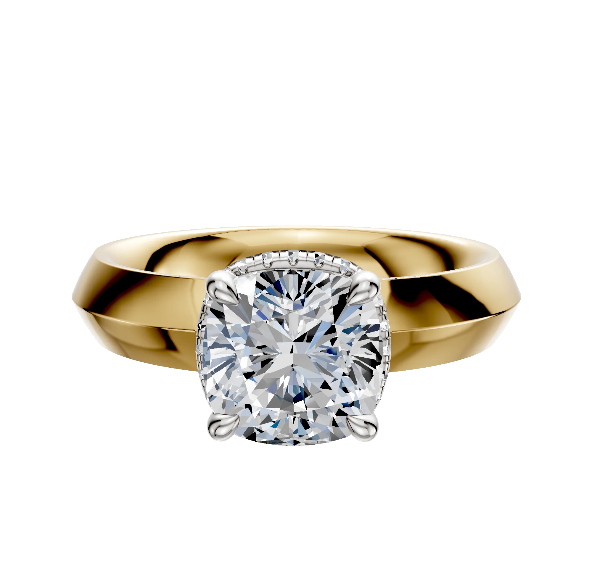 14K Two Tone 4 Prong Collar Classic Knife Edge 4.0mm Engagement Ring