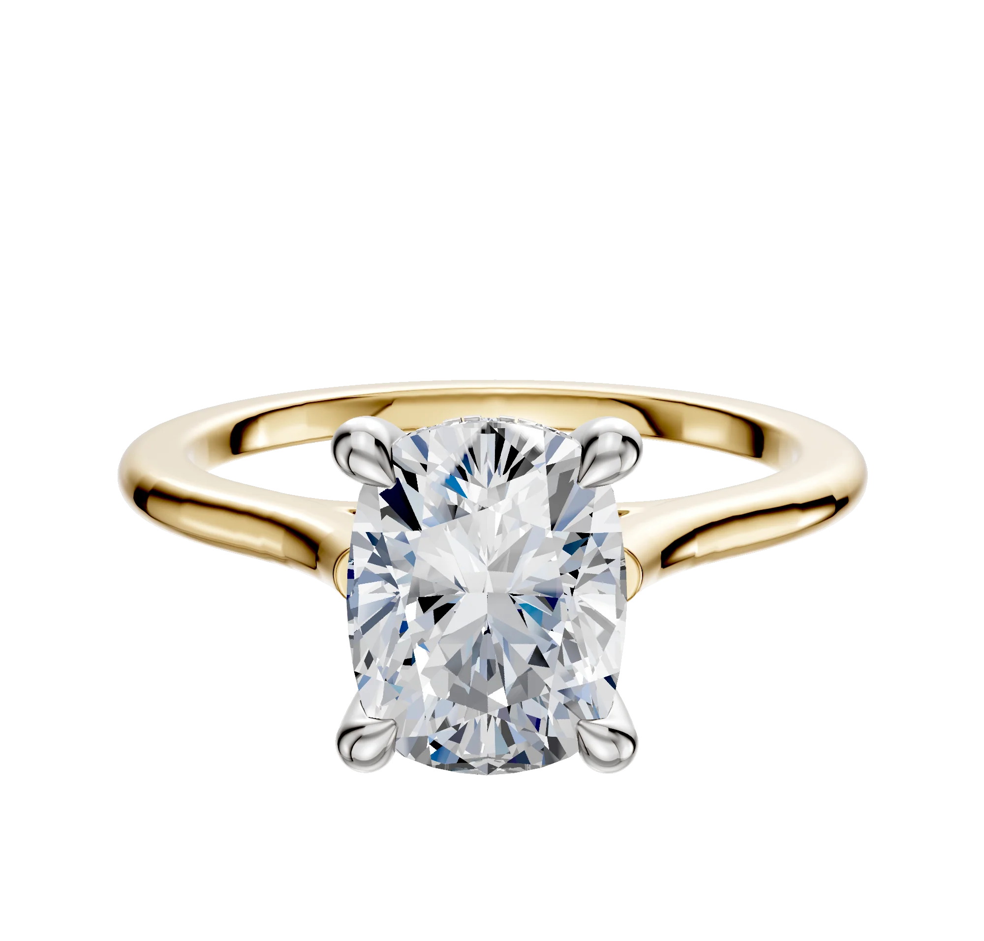 14K Two Tone 4 Prong Hidden Halo Cathedral Dome 1.5mm Engagement Ring
